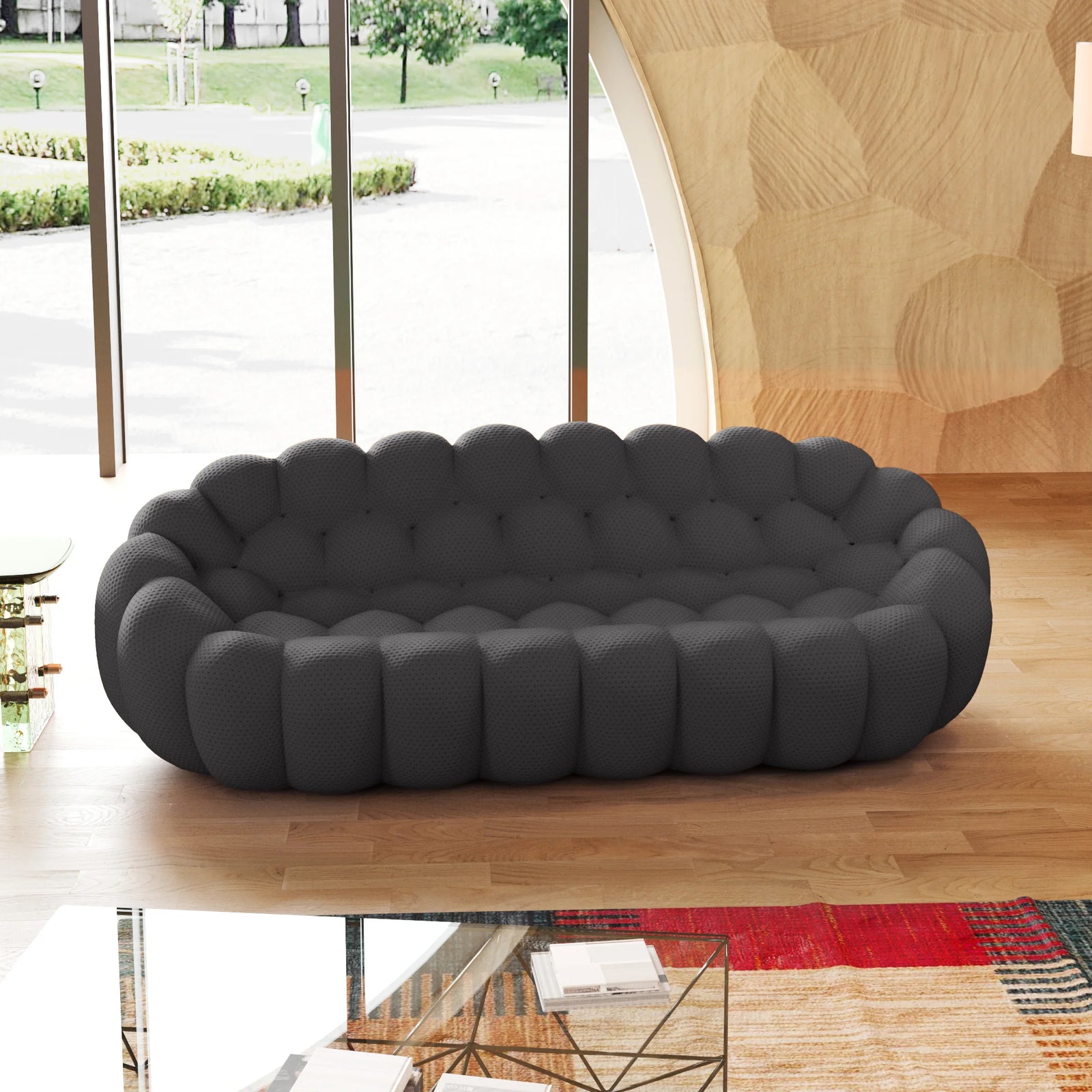Essential 3-Seater grey 3D-Knitted Fabric Couch Sectionals | 1-Piece, 3D-Knitted Fabric, Compact Design