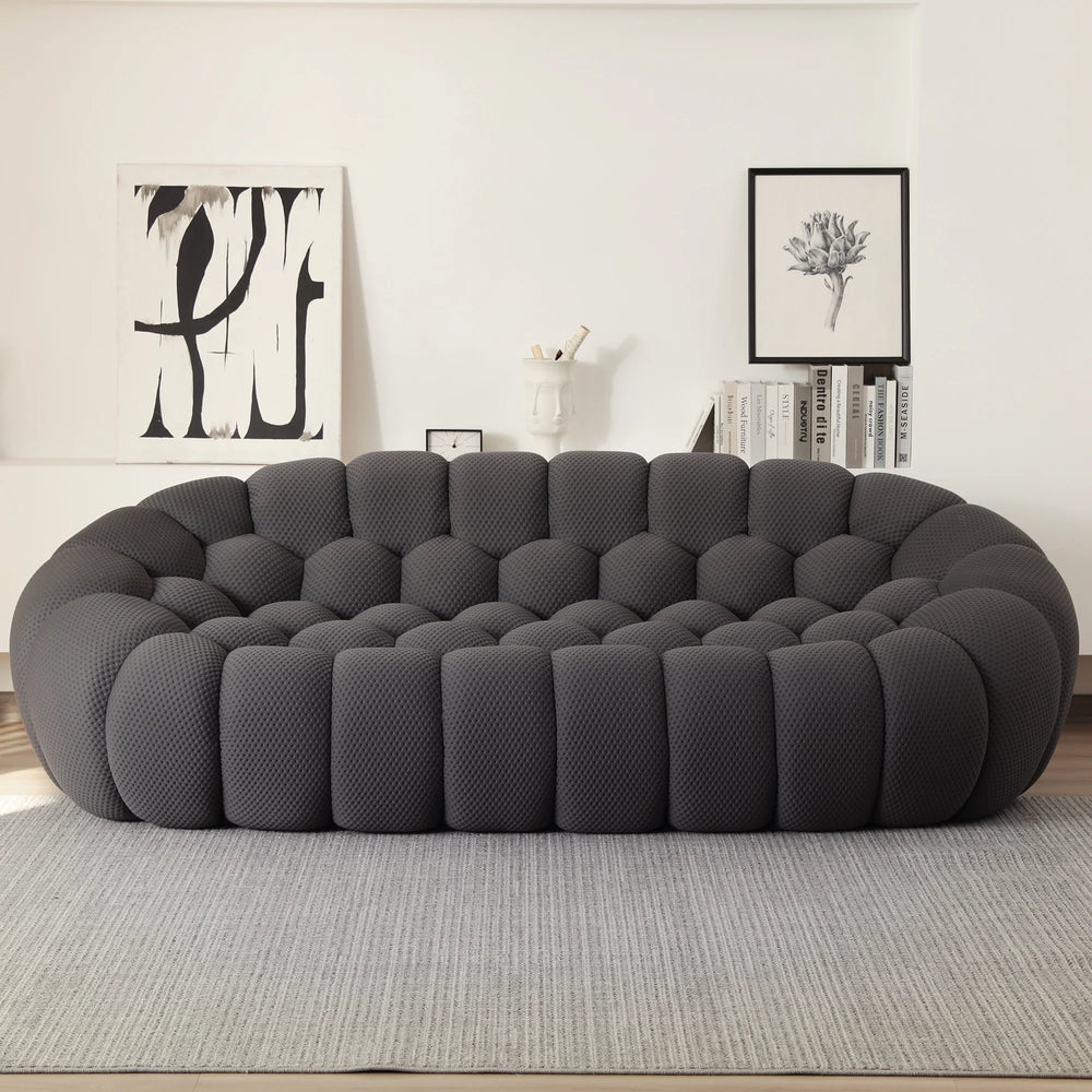 Essential Armless Floor Sofas | 1-Piece 3D Knitted Fabric Grey Loveseats 3-Seater