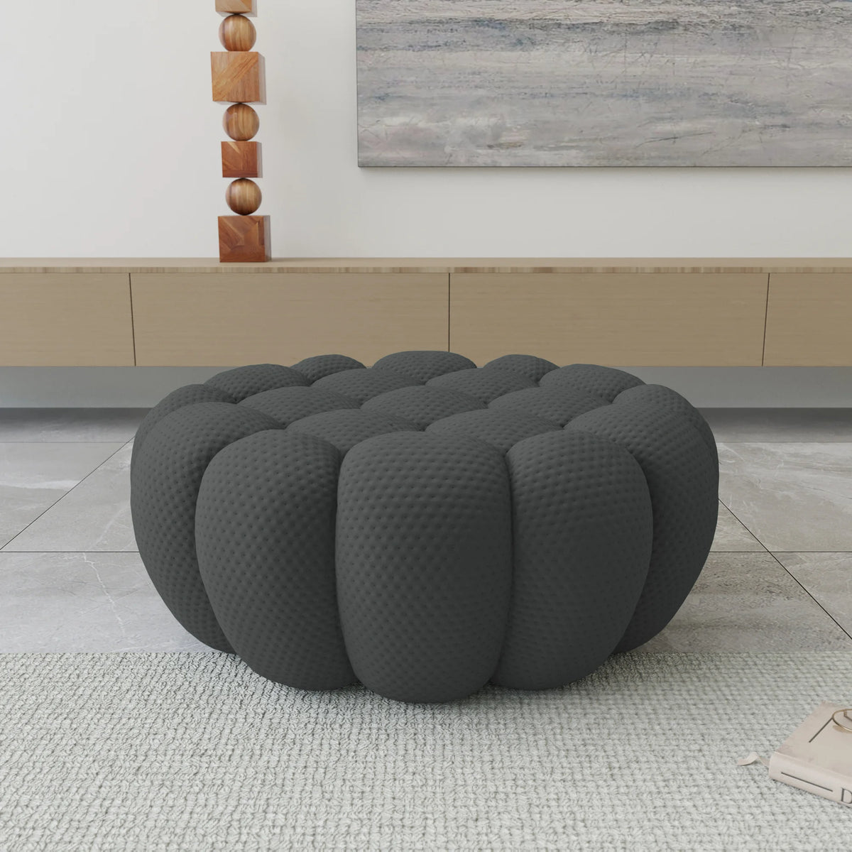 Pufs de tela gris esencial de punto 3D | 1 pieza, tela de punto 3D, apto para apartamentos