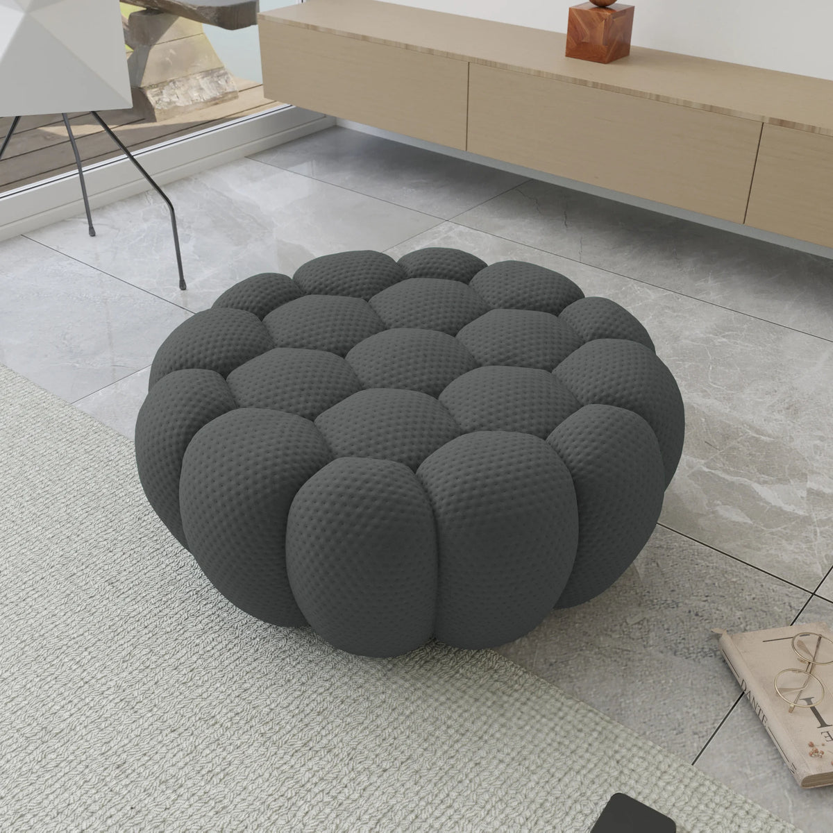 Pufs de tela gris esencial de punto 3D | 1 pieza, tela de punto 3D, apto para apartamentos
