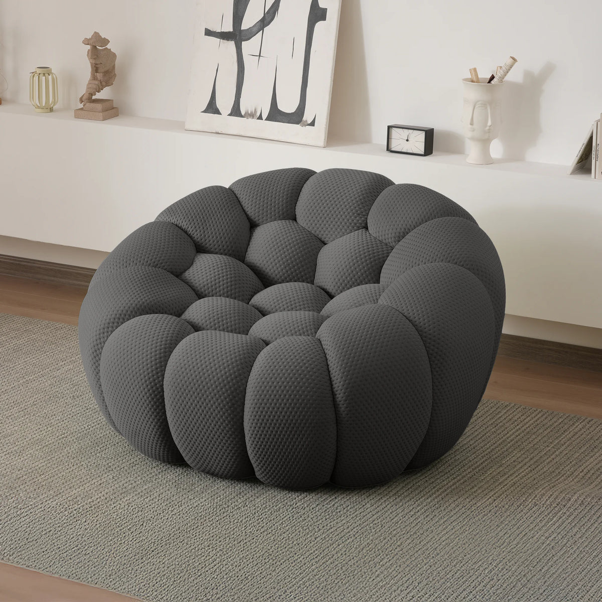 Essential 1-Seater grey 3D-Knitted Fabric Single Sofa | 1-Piece, 3D-Knitted Fabric, Apartment Friendly