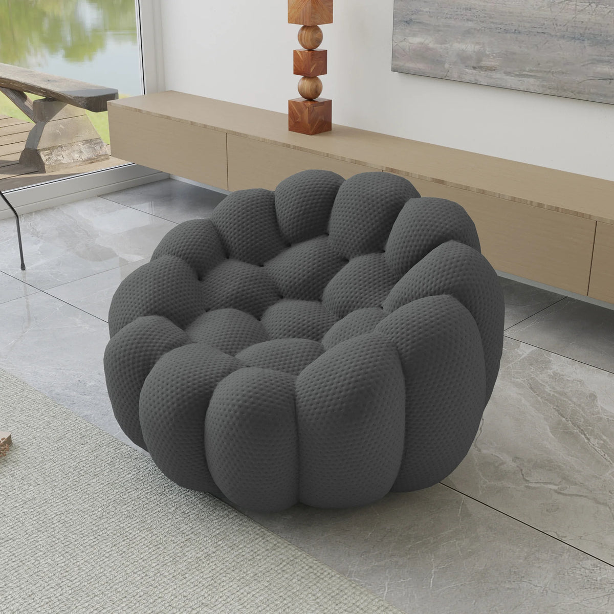 Essential 1-Seater grey 3D-Knitted Fabric Single Sofa | 1-Piece, 3D-Knitted Fabric, Apartment Friendly