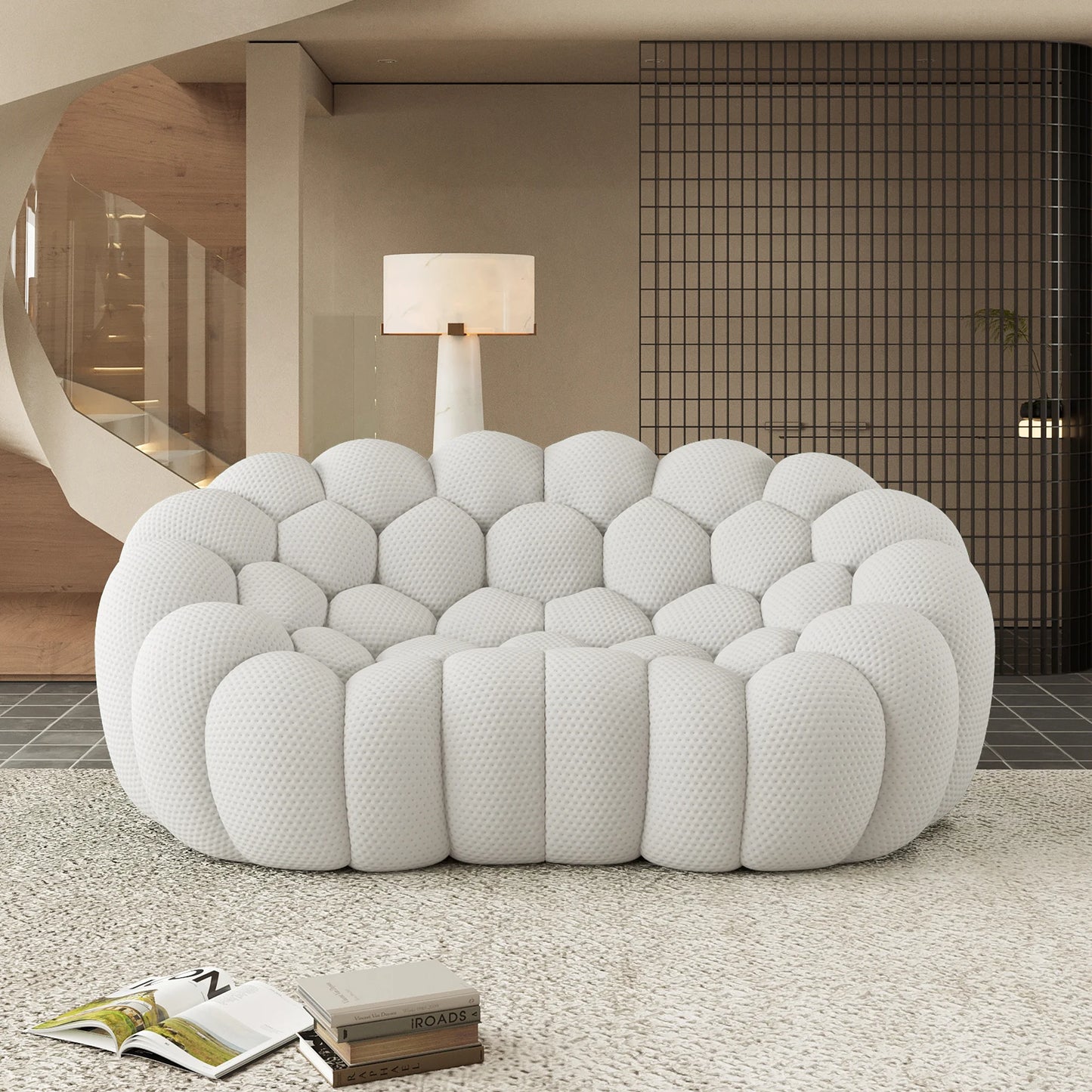 Sofás Essential Arc Boneless | Loveseats de 1 pieza en tejido de punto 3D gris claro de 2 plazas