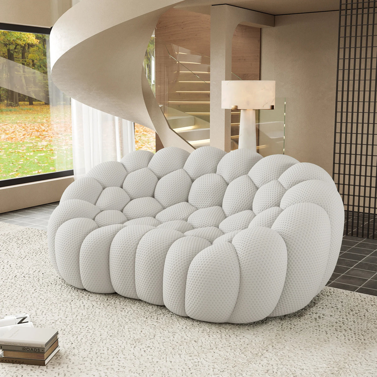 Essential 2-Seater light-grey 3D-Knitted Fabric Loveseats | 1-Piece, 3D-Knitted Fabric, Small Space