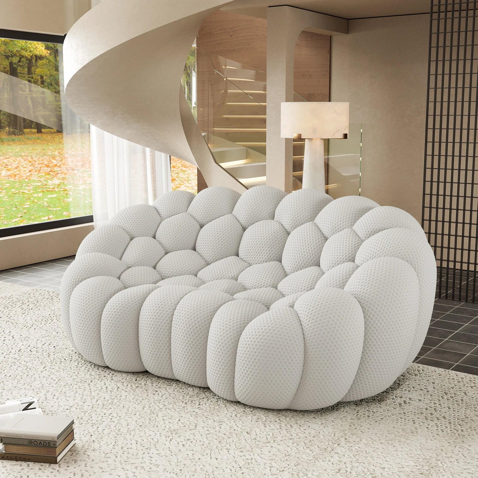 Essential 2-Seater light-grey 3D-Knitted Fabric Loveseats | 1-Piece, 3D-Knitted Fabric, Small Space