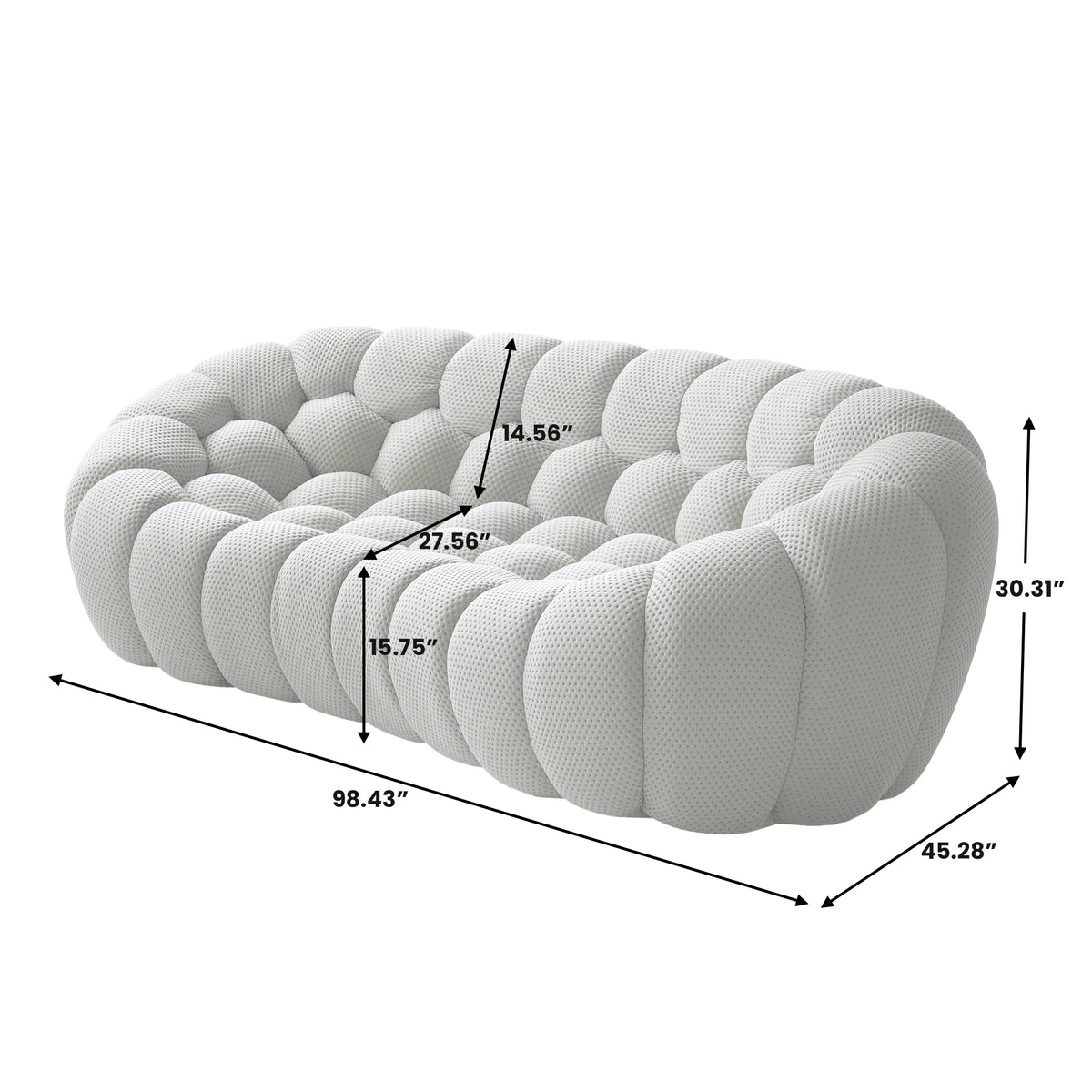 Seccionales de sofá de 3 plazas de tela tejida en 3D gris claro Essential | 1 pieza, tela tejida en 3D, diseño compacto