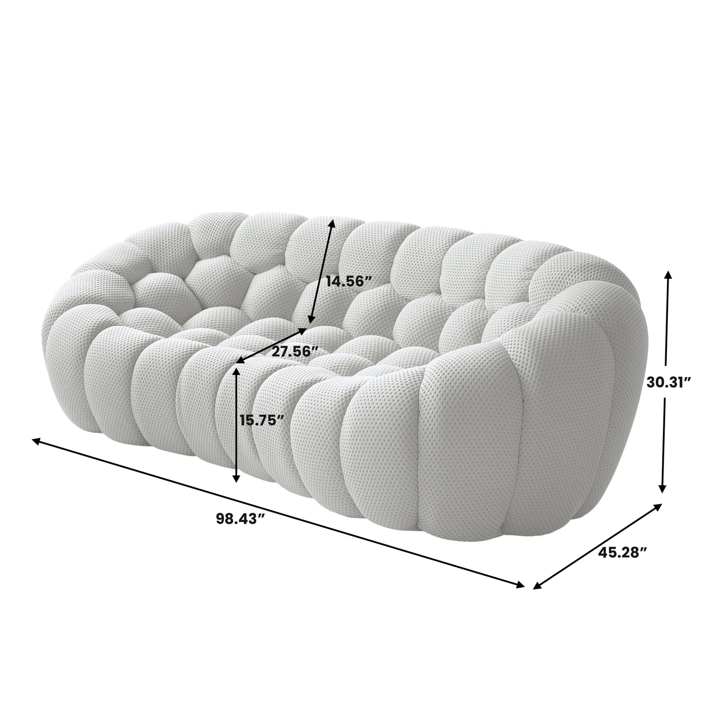 Sofás Essential Arc Boneless | Loveseats de 1 pieza en tejido de punto 3D gris claro de 3 plazas