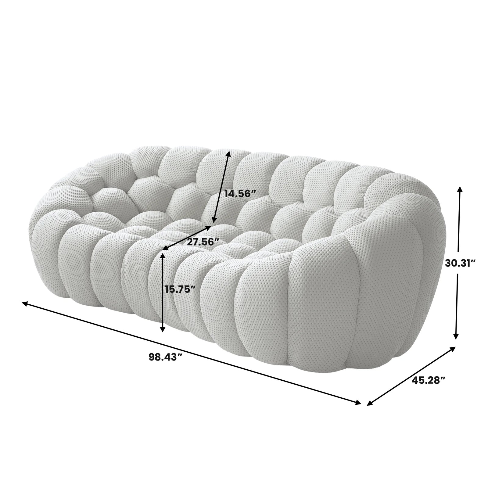 Seccionales de sofá de 3 plazas de tela tejida en 3D gris claro Essential | 1 pieza, tela tejida en 3D, diseño compacto