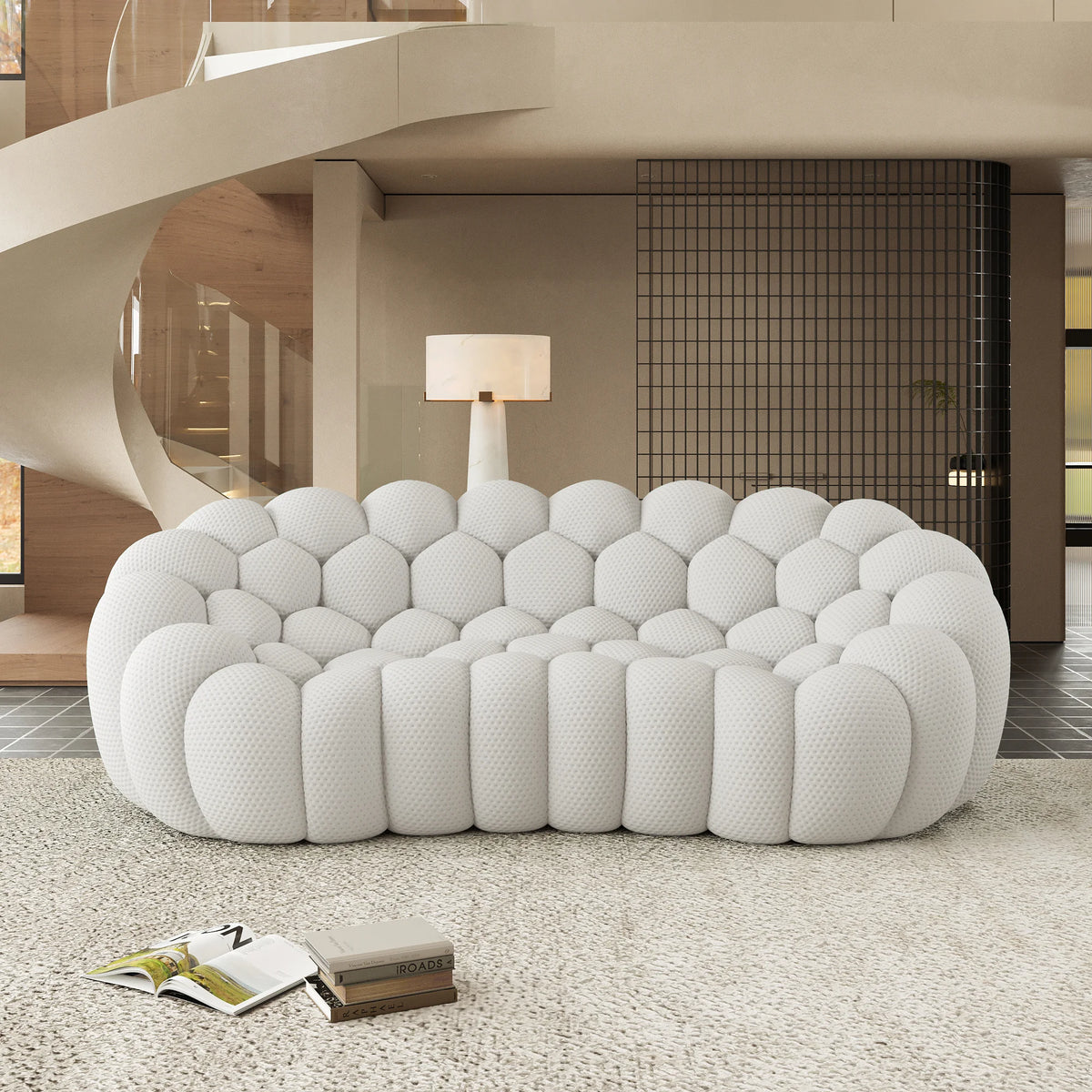 Seccionales de sofá de 3 plazas de tela tejida en 3D gris claro Essential | 1 pieza, tela tejida en 3D, diseño compacto