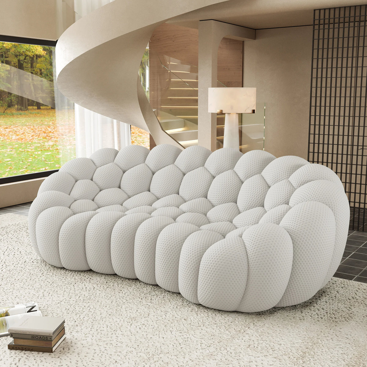 Seccionales de sofá de 3 plazas de tela tejida en 3D gris claro Essential | 1 pieza, tela tejida en 3D, diseño compacto
