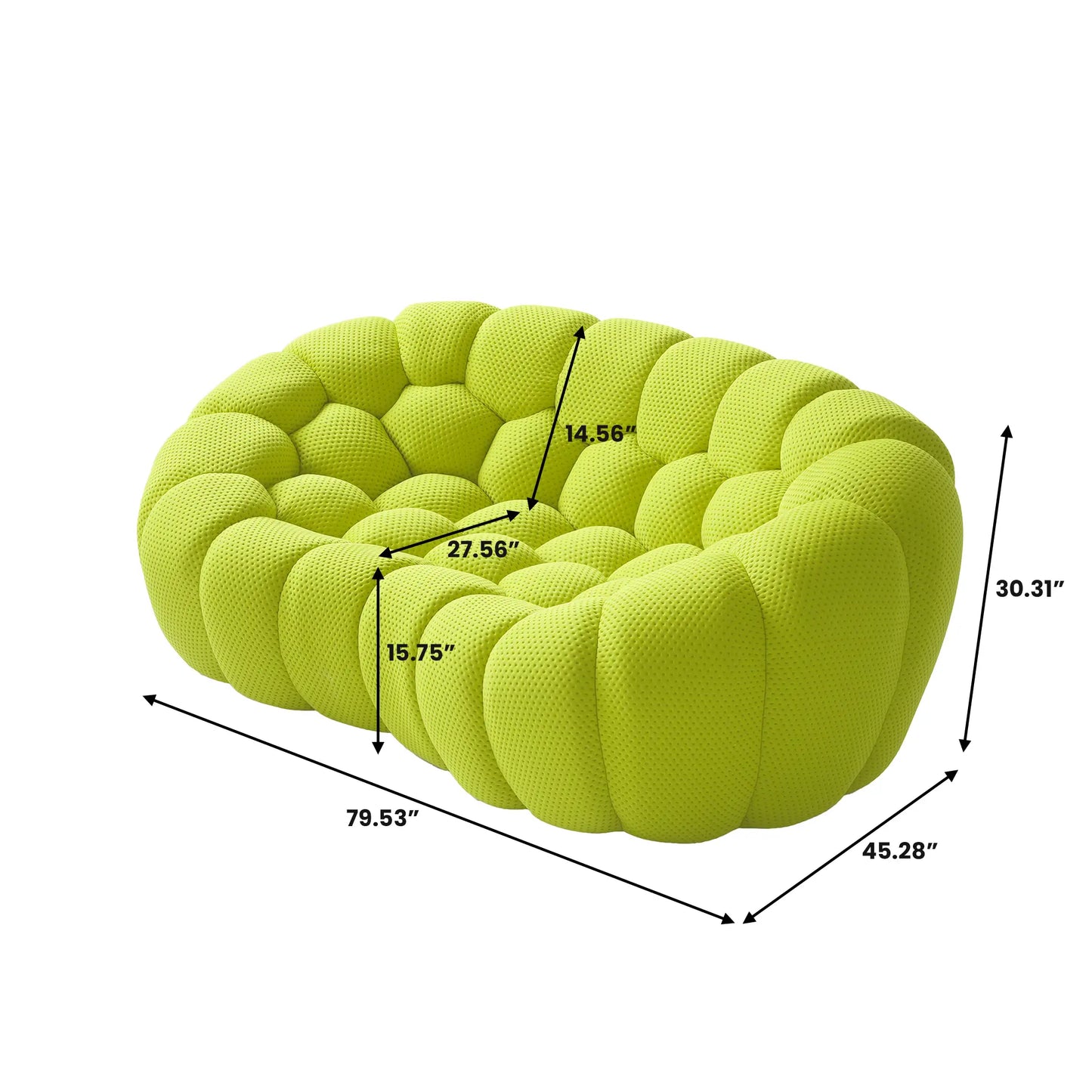Sofás Essential Arc Boneless | Loveseats de 1 pieza de tejido de punto 3D verde lima de 2 plazas