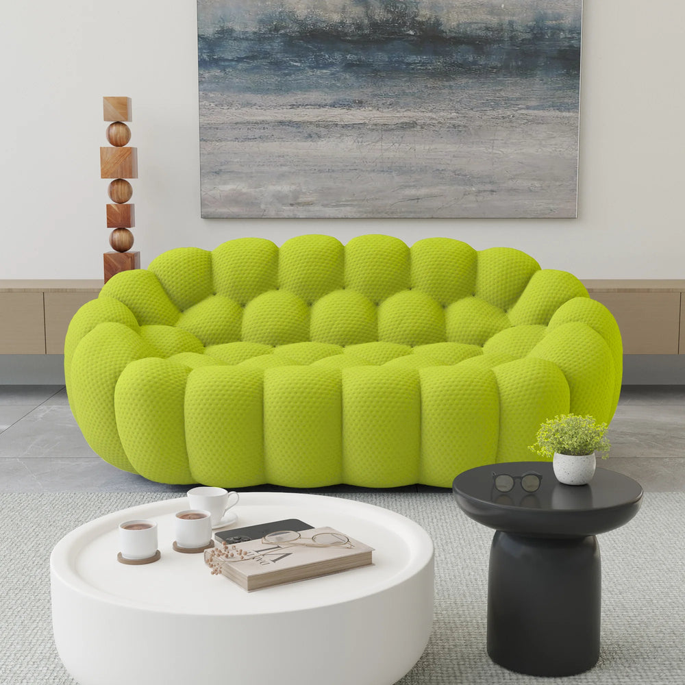 Essential Armless Floor Sofas | 1-Piece 3D Knitted Fabric Lime Green Loveseats 2-Seater