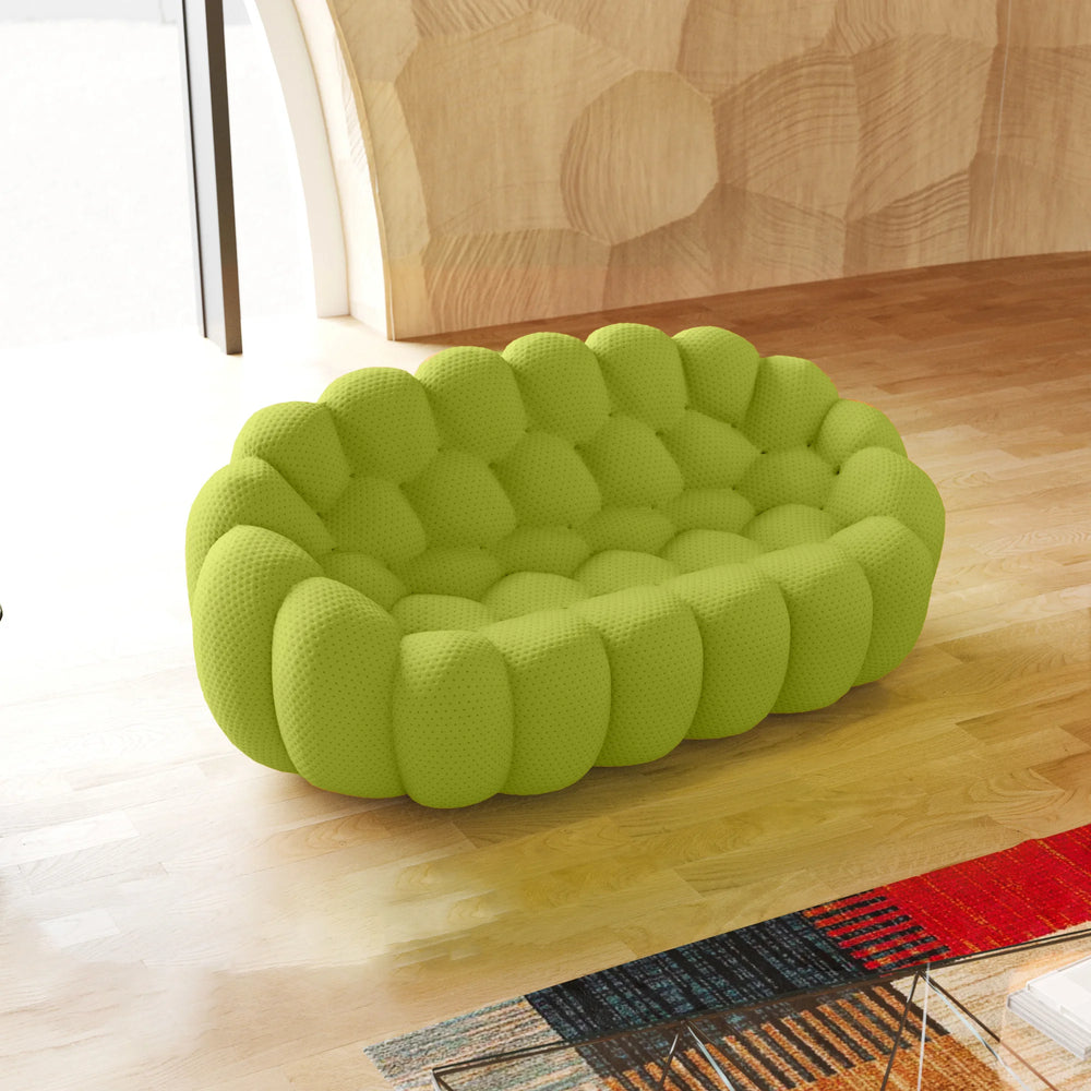 Sofás de suelo Essential sin brazos | Loveseats de 1 pieza de tejido de punto 3D verde lima de 2 plazas