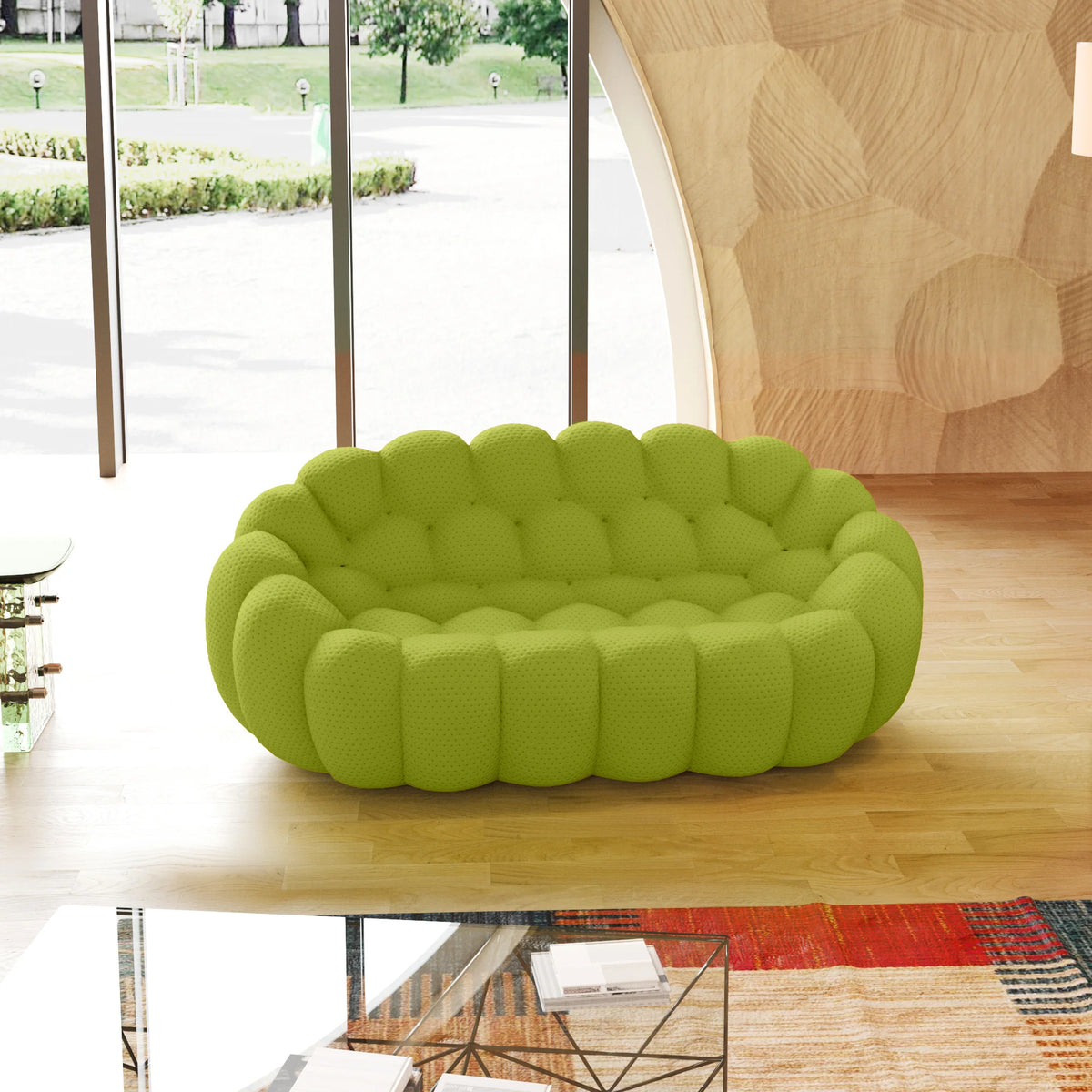 Sofás biplaza Essential de tela 3D tejida verde lima | 1 pieza, tela 3D tejida, ideal para apartamentos