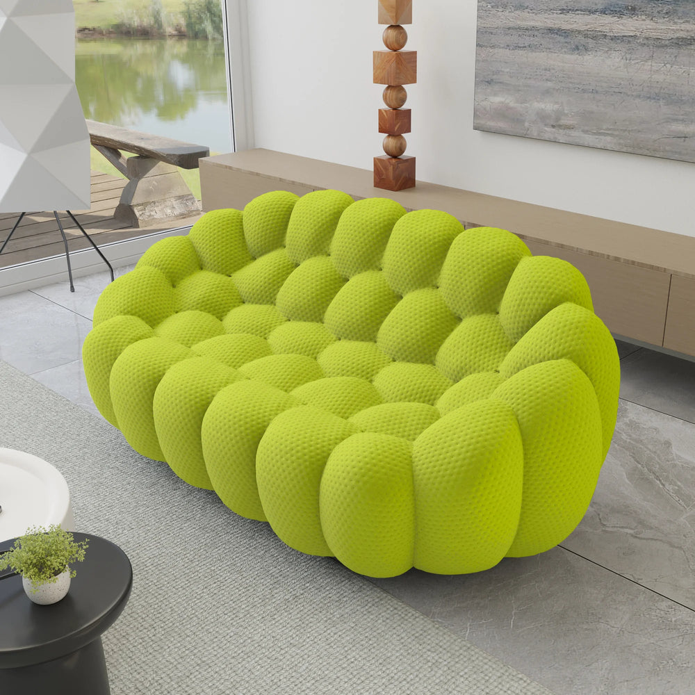 Essential Armless Floor Sofas | 1-Piece 3D Knitted Fabric Lime Green Loveseats 2-Seater