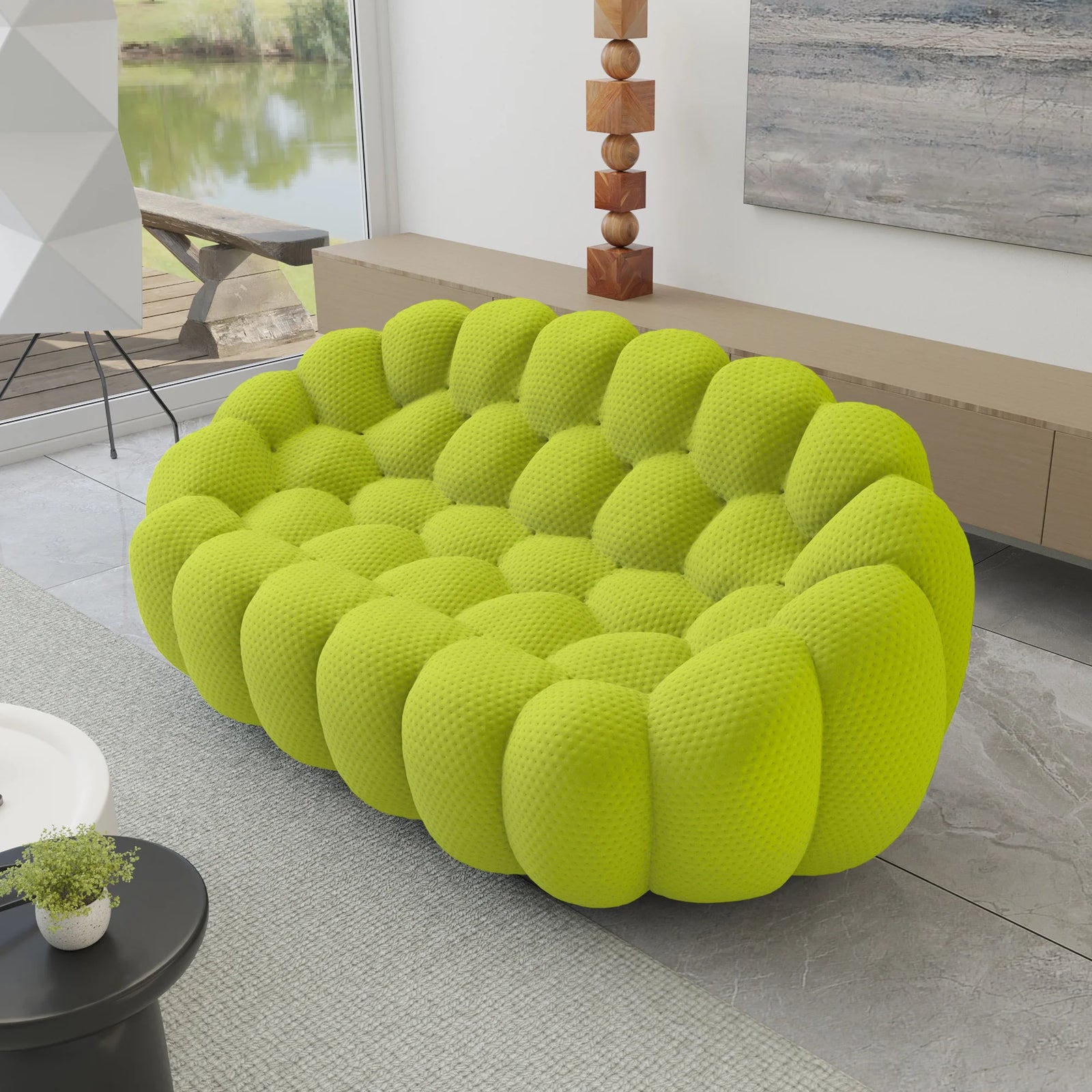 Essential 2-Seater lime-green 3D-Knitted Fabric Loveseats | 1-Piece, 3D-Knitted Fabric, Apartment Friendly