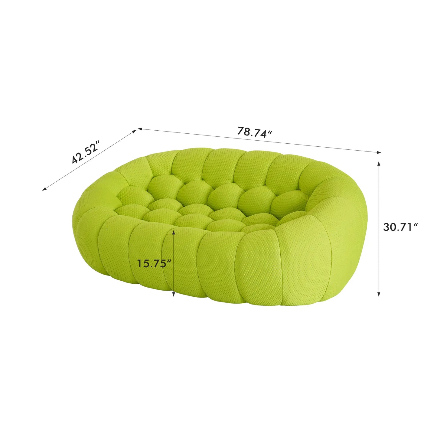 Essential Armless Floor Sofas | 1-Piece 3D Knitted Fabric Lime Green Loveseats 2-Seater