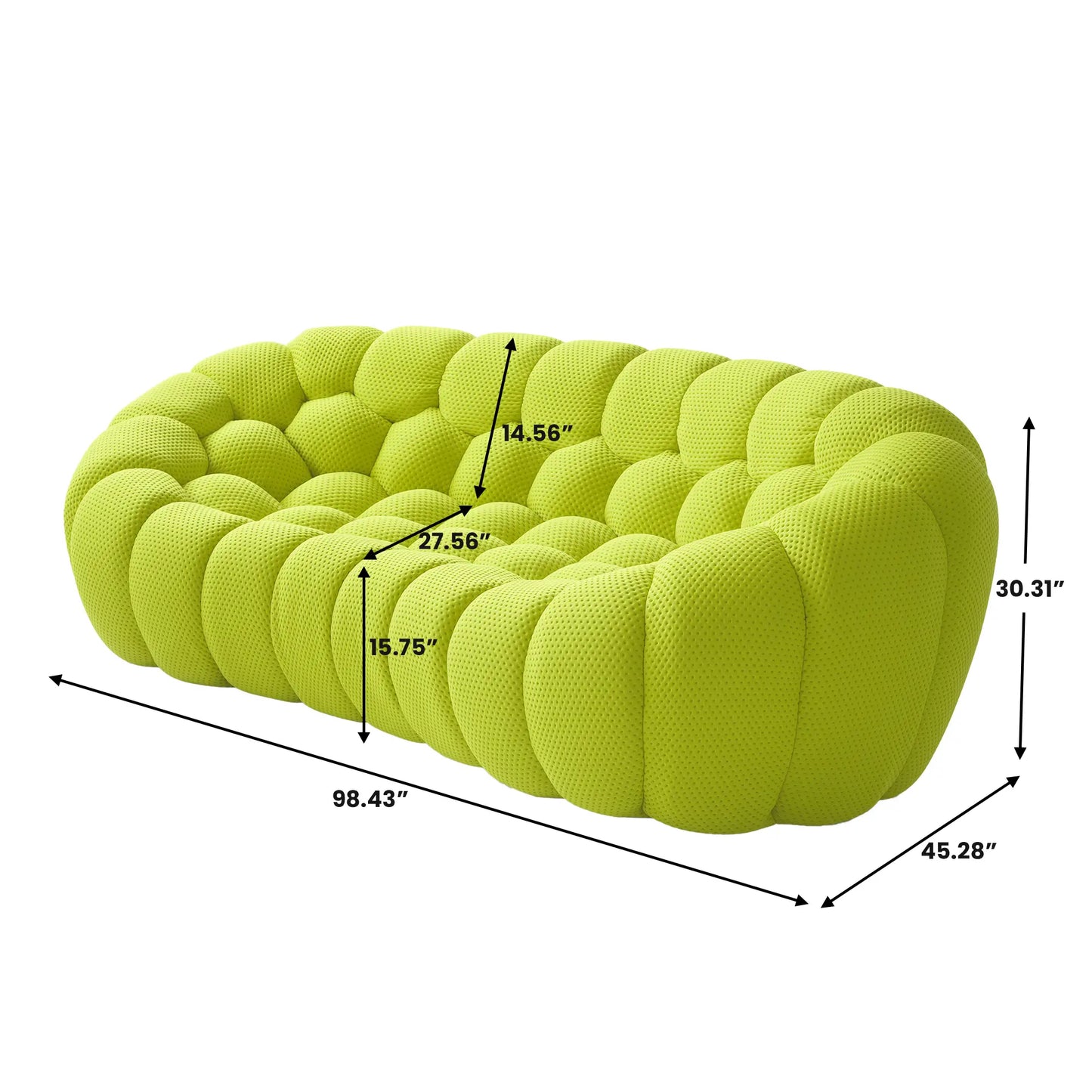 Sofás Essential Arc Boneless | Loveseats de 1 pieza de tejido de punto 3D verde lima de 3 plazas