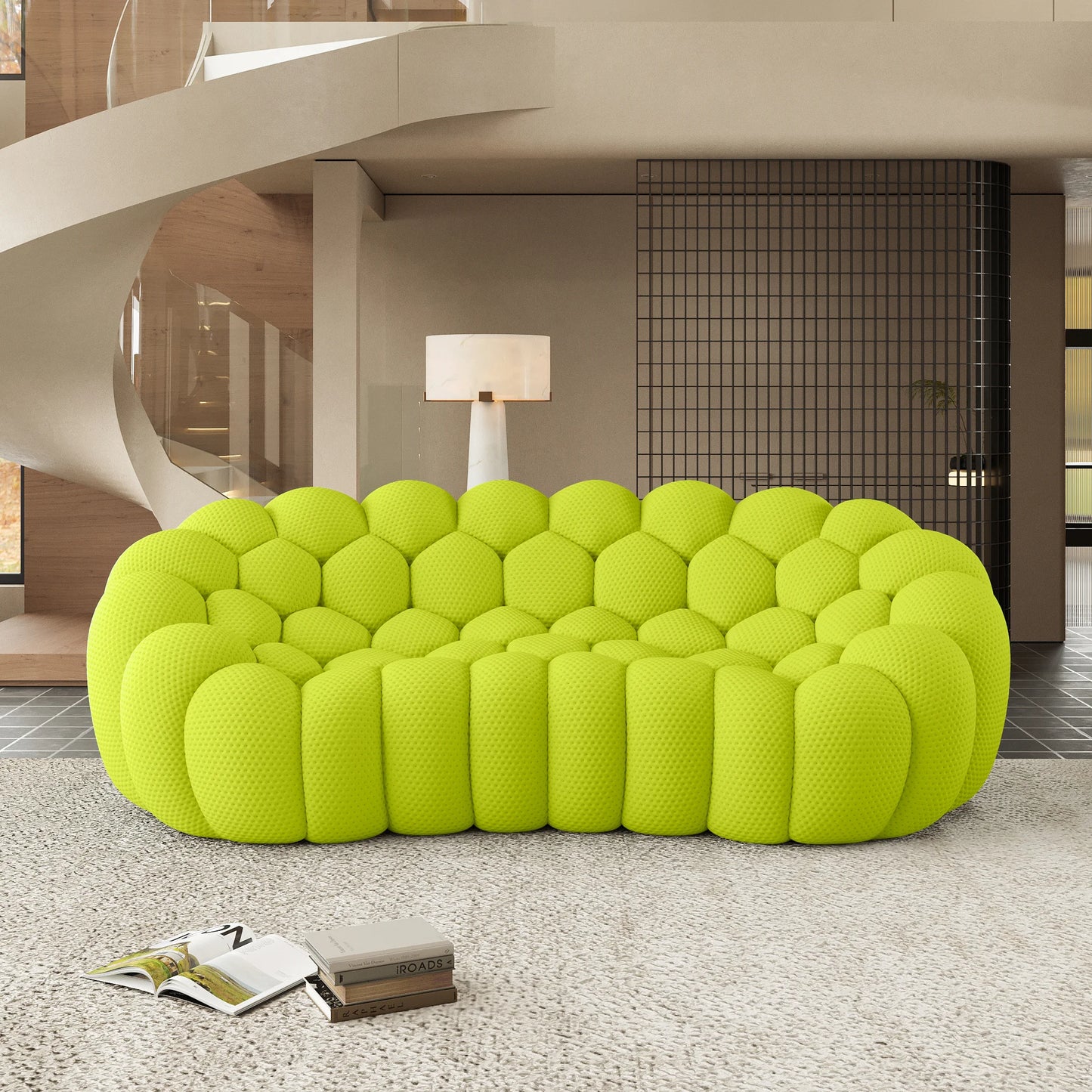 Sofás Essential Arc Boneless | Loveseats de 1 pieza de tejido de punto 3D verde lima de 3 plazas