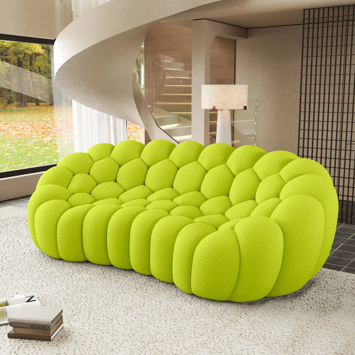 Essential 3-Seater lime-green 3D-Knitted Fabric Couch Sectionals | 1-Piece, 3D-Knitted Fabric, Small Space