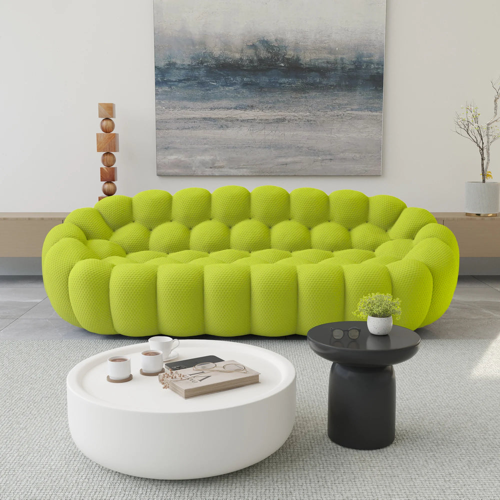 Essential Armless Floor Sofas | 1-Piece 3D Knitted Fabric Lime Green Loveseats 3-Seater