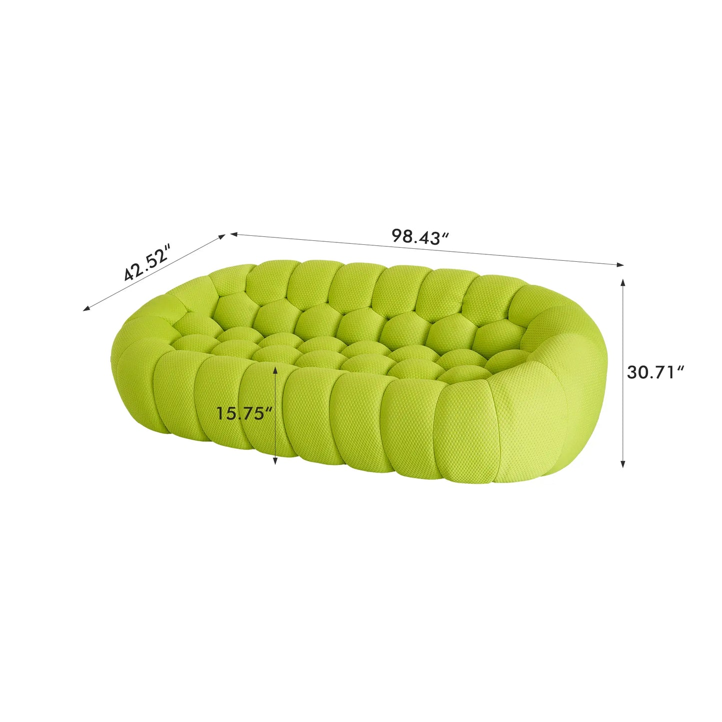 Essential Armless Floor Sofas | 1-Piece 3D Knitted Fabric Lime Green Loveseats 3-Seater