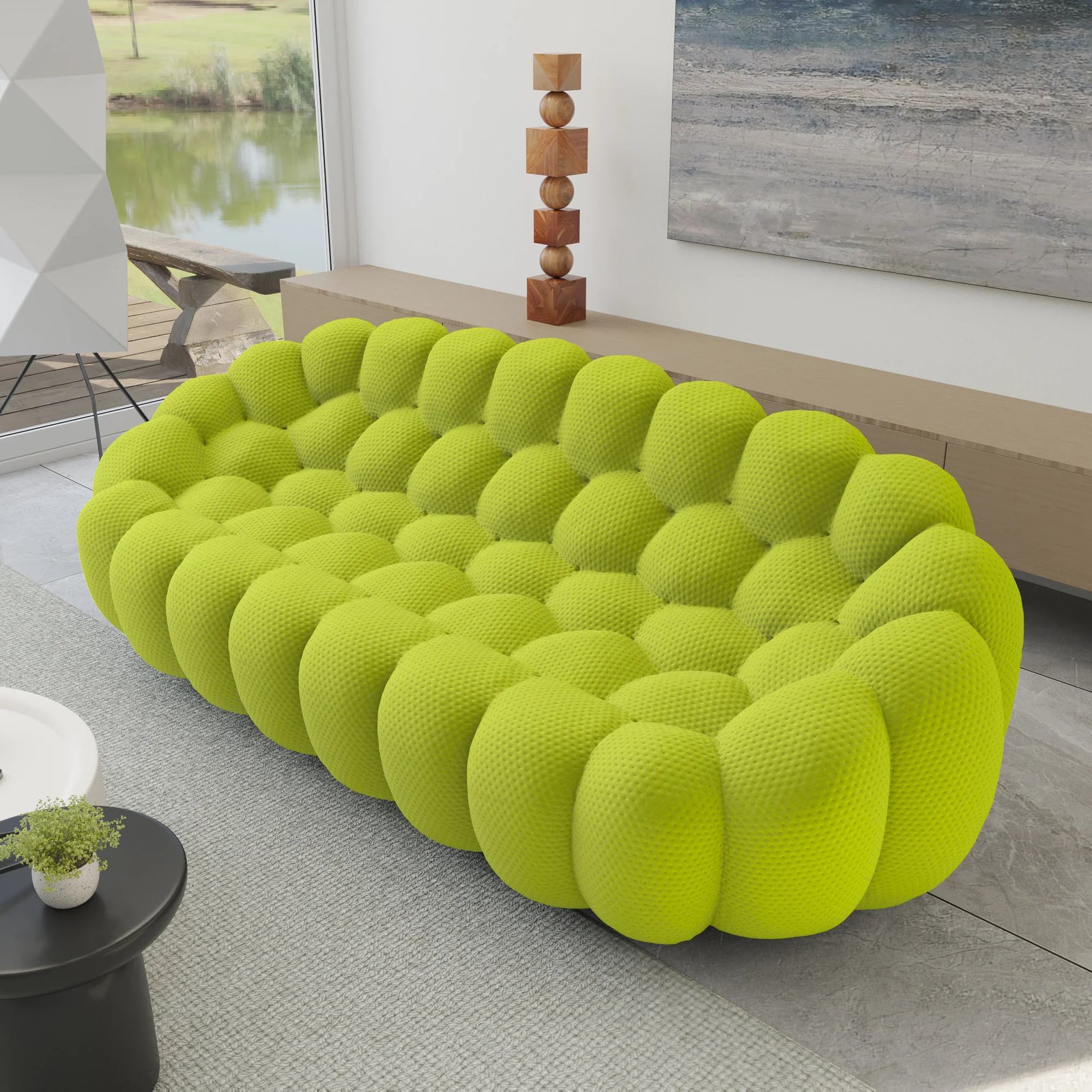 Essential 3-Seater lime-green 3D-Knitted Fabric Couch Sectionals | 1-Piece, 3D-Knitted Fabric, Small Space
