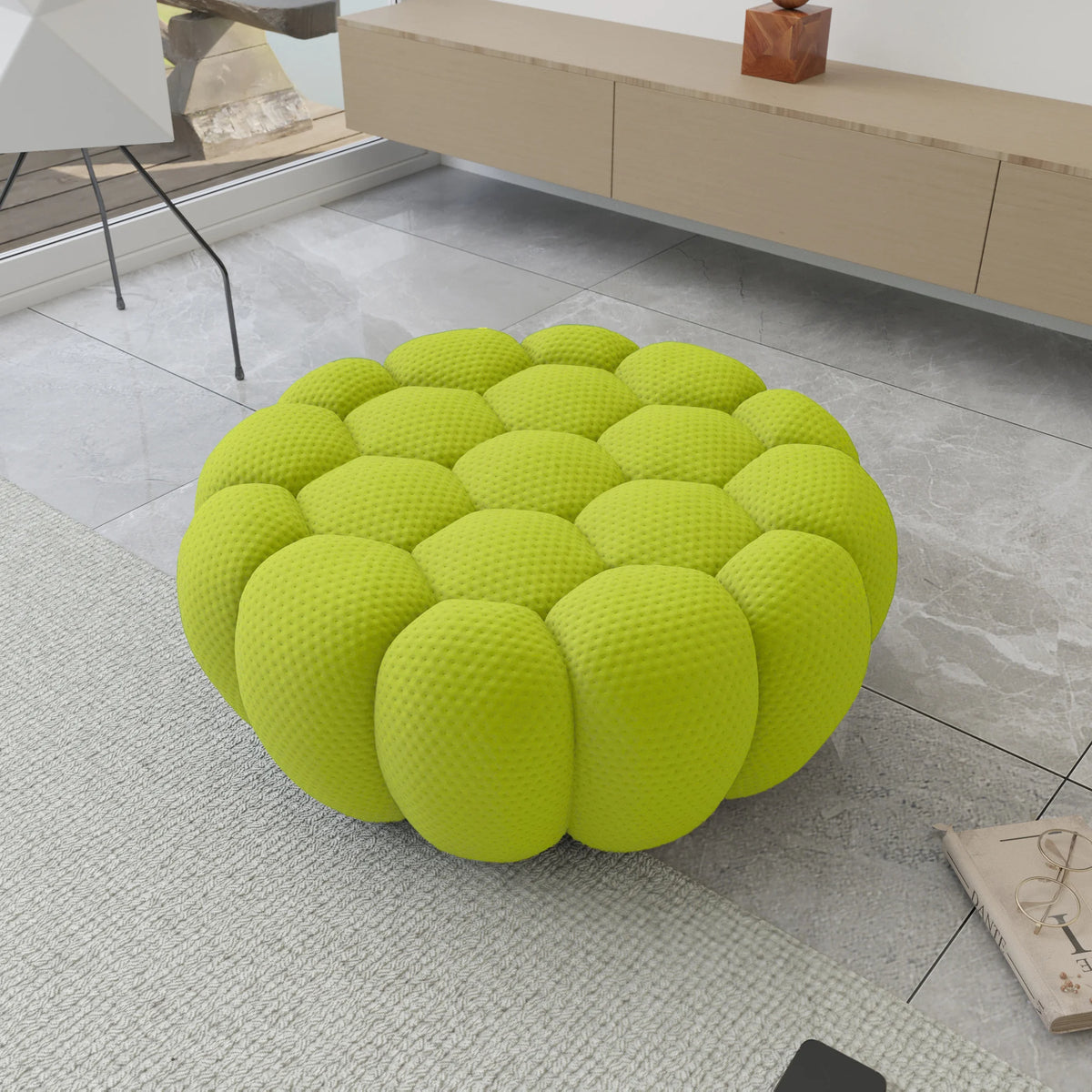 Pufs esenciales de tejido 3D verde lima | 1 pieza, tejido 3D, diseño compacto