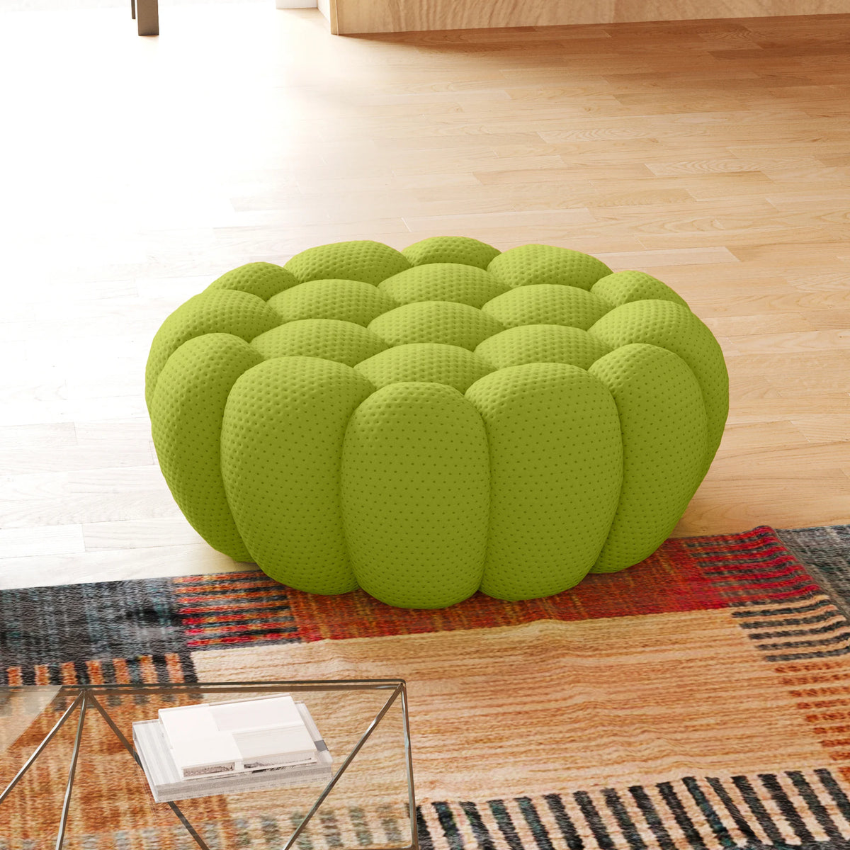 Pufs esenciales de tejido 3D verde lima | 1 pieza, tejido 3D, diseño compacto