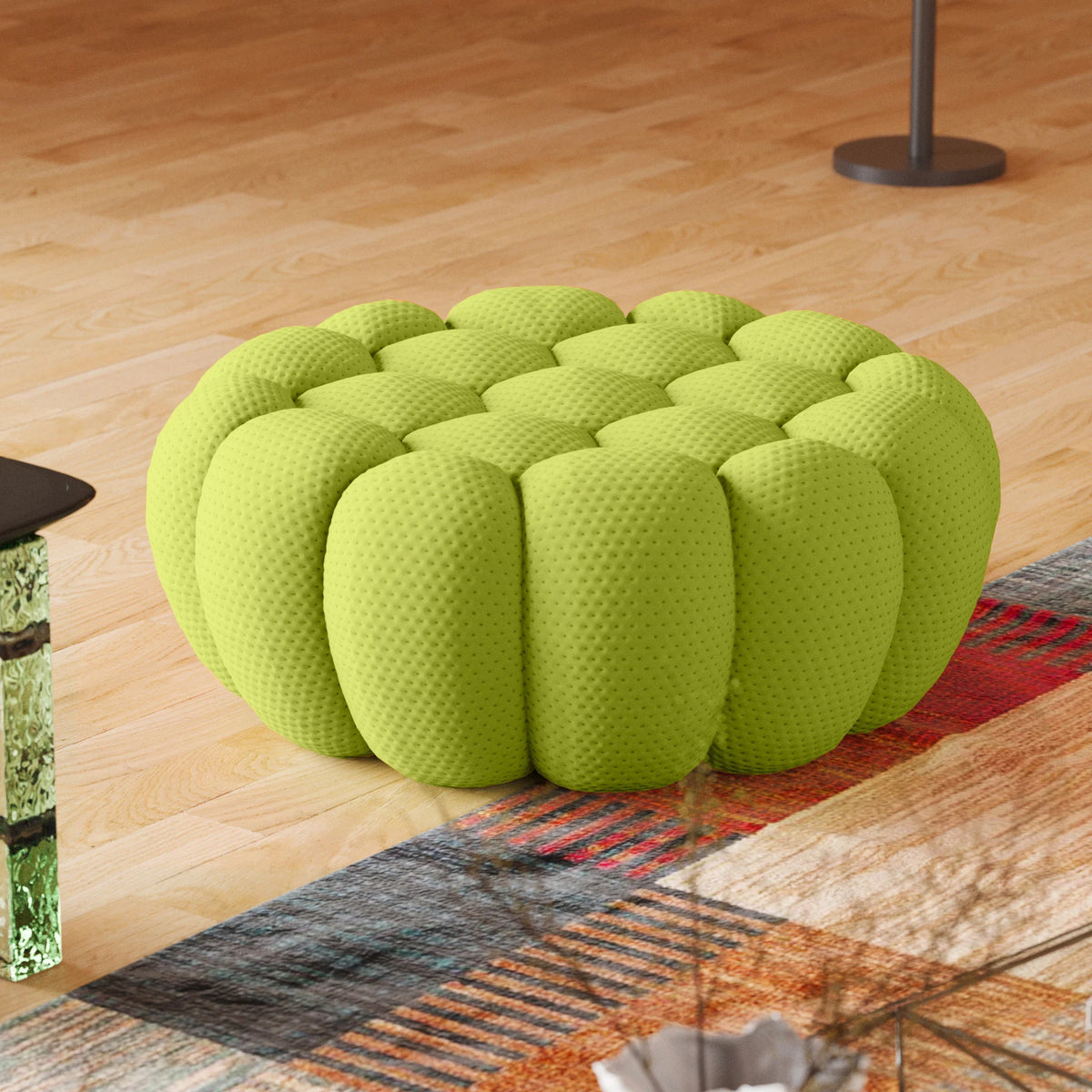 Pufs esenciales de tejido 3D verde lima | 1 pieza, tejido 3D, diseño compacto