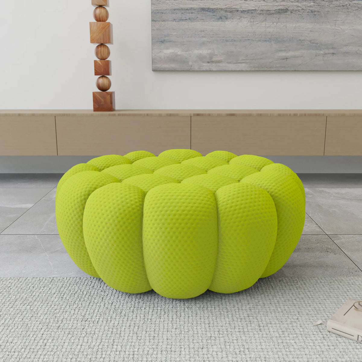 Pufs esenciales de tejido 3D verde lima | 1 pieza, tejido 3D, diseño compacto