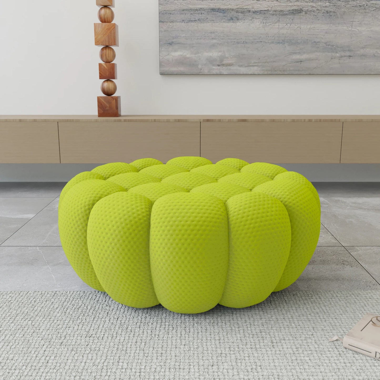 Essential Armless Floor Sofas | 1-Piece 3D Knitted Fabric Lime Green Ottoman