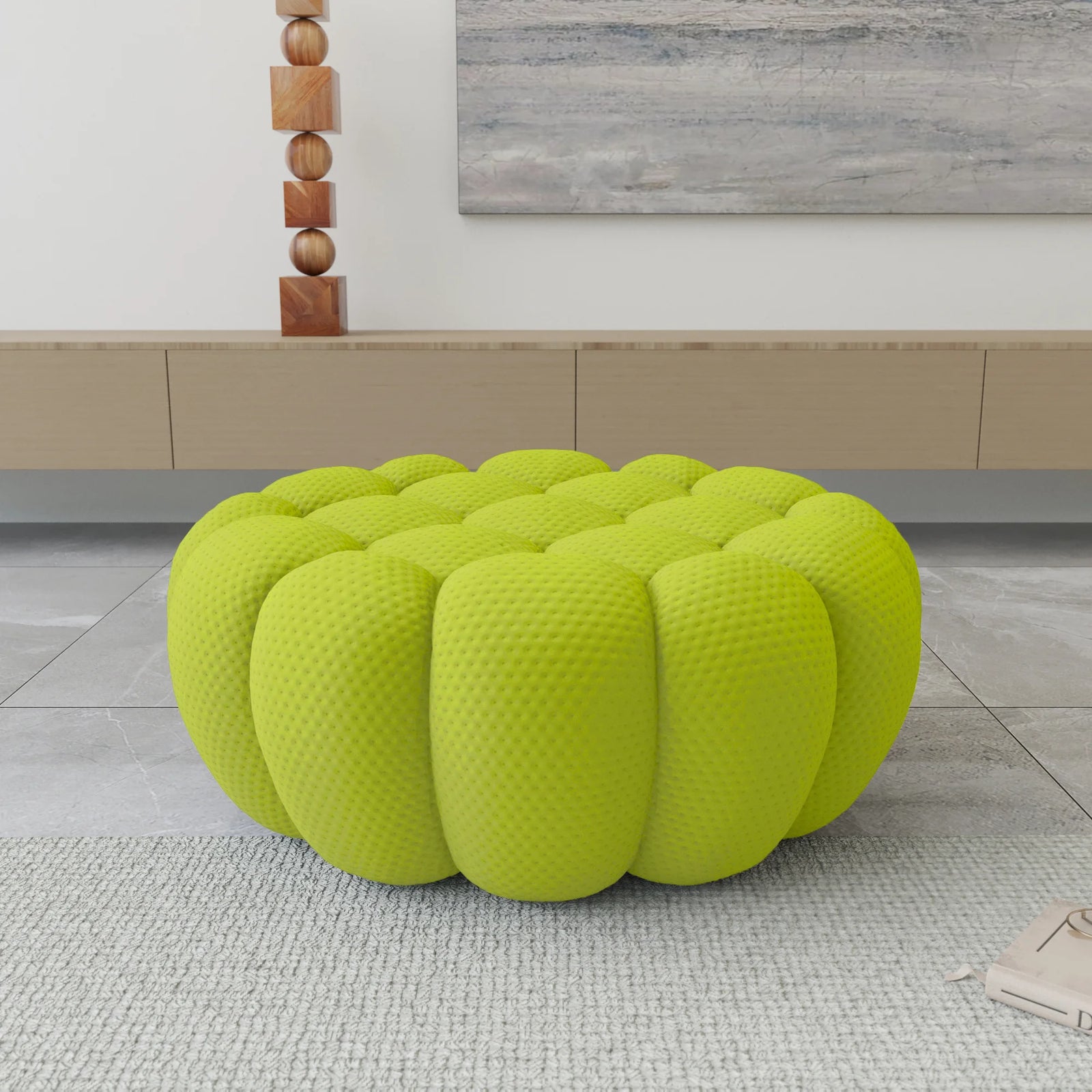 Essential lime-green 3D-Knitted Fabric Ottomans | 1-Piece, 3D-Knitted Fabric, Compact Design