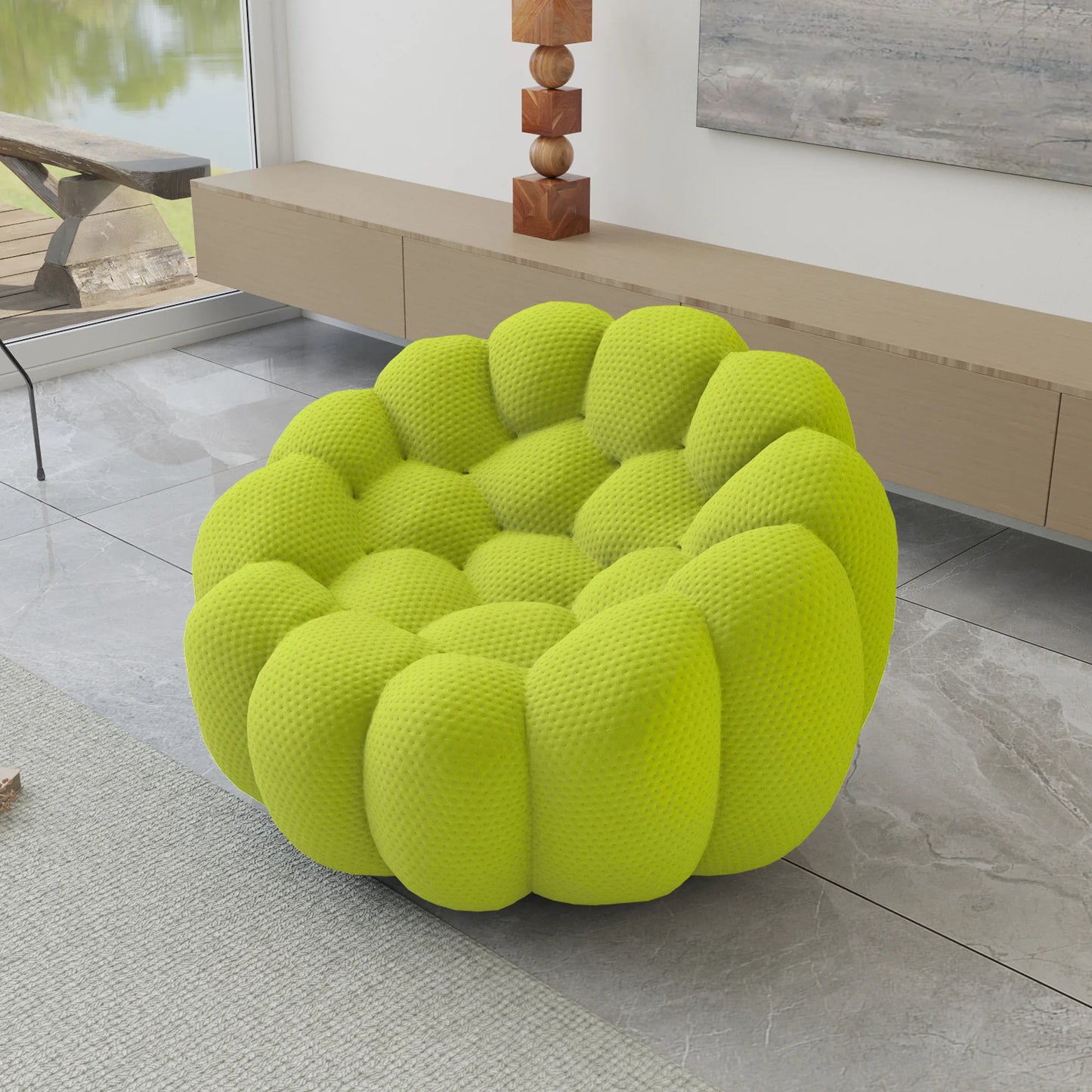 Essential Armless Floor Sofas | 1-Piece 3D Knitted Fabric Lime Green Single Sofa 1-Seater
