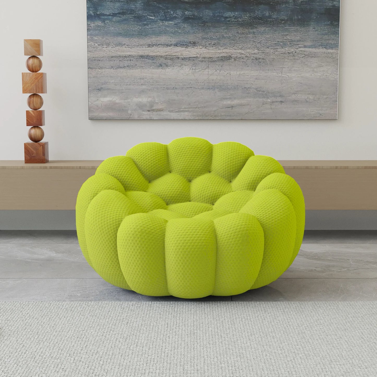 Essential Armless Floor Sofas | 1-Piece 3D Knitted Fabric Lime Green Single Sofa 1-Seater