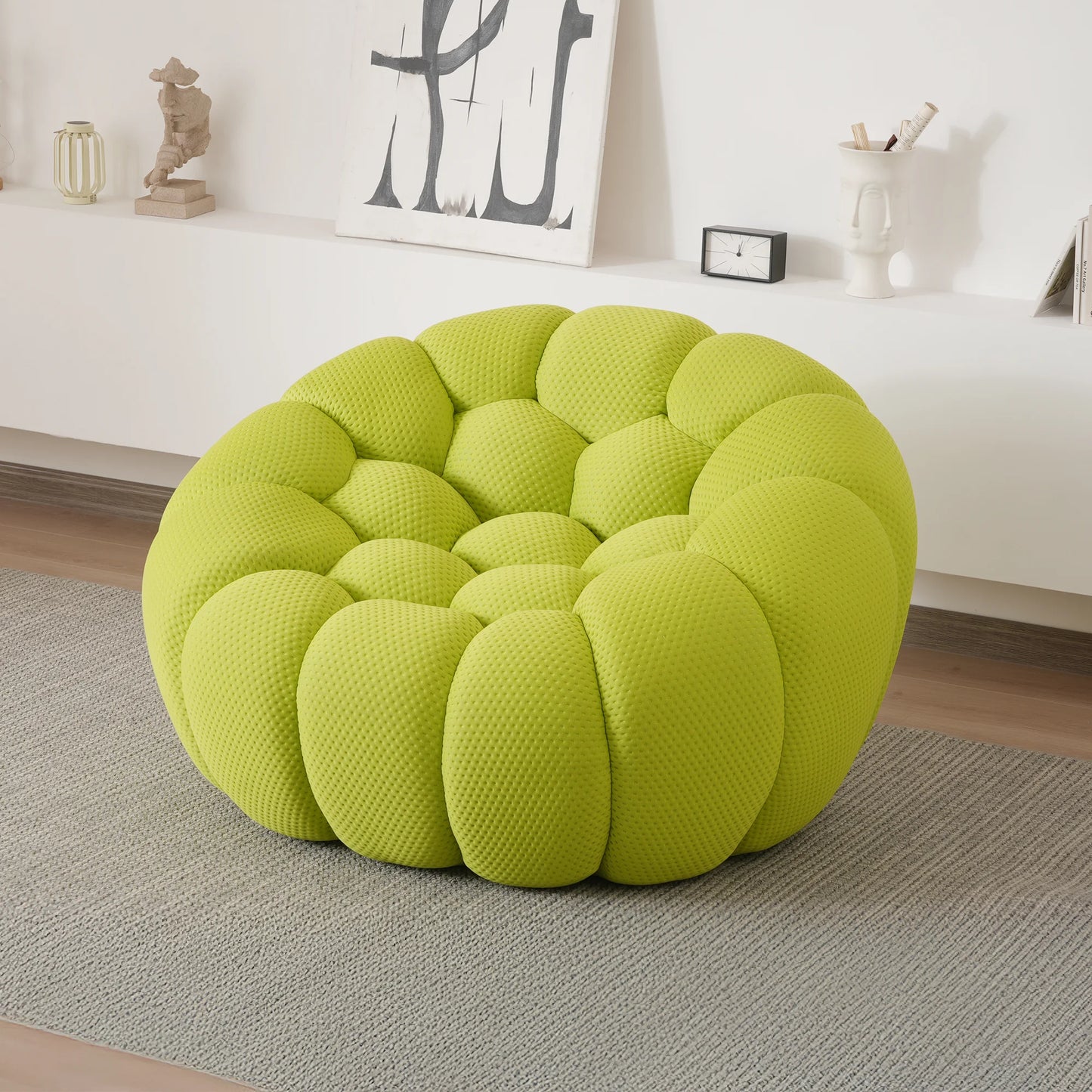 Essential Armless Floor Sofas | 1-Piece 3D Knitted Fabric Lime Green Single Sofa 1-Seater