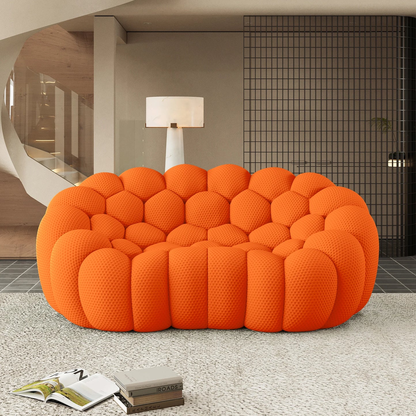 Sofás Essential Arc Boneless | Loveseats de 1 pieza de tejido de punto 3D naranja de 2 plazas