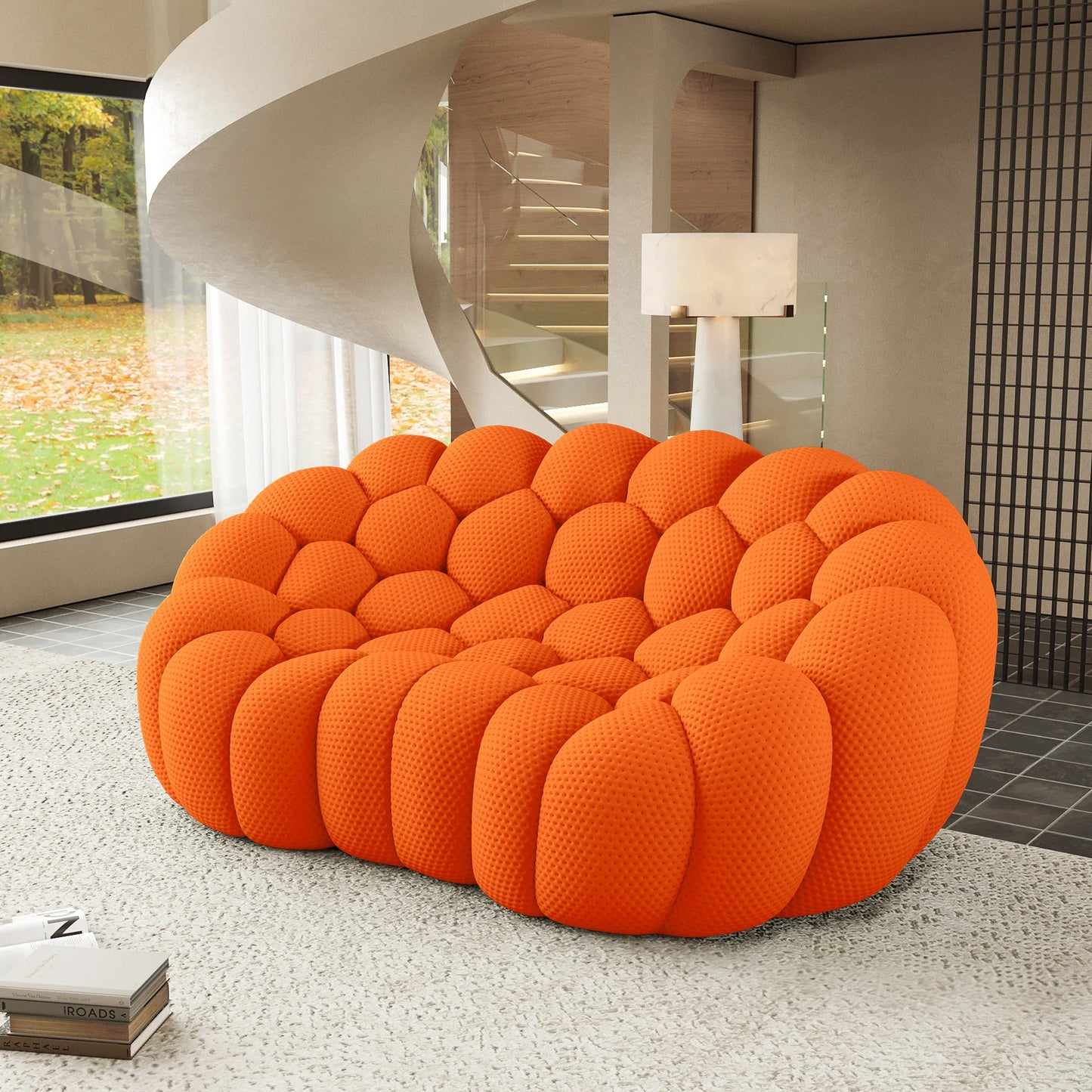 Sofás Essential Arc Boneless | Loveseats de 1 pieza de tejido de punto 3D naranja de 2 plazas