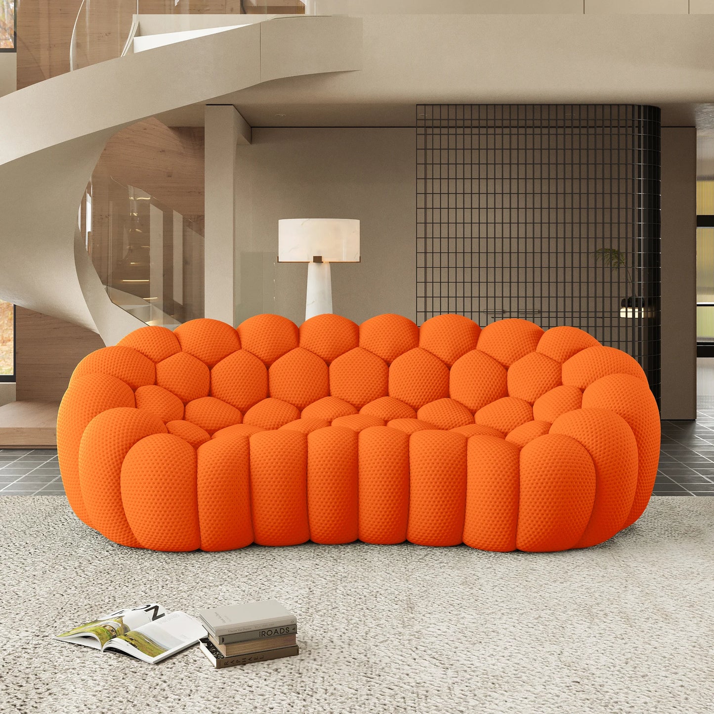 Sofás Essential Arc Boneless | Loveseats de 1 pieza de tejido de punto 3D naranja de 3 plazas