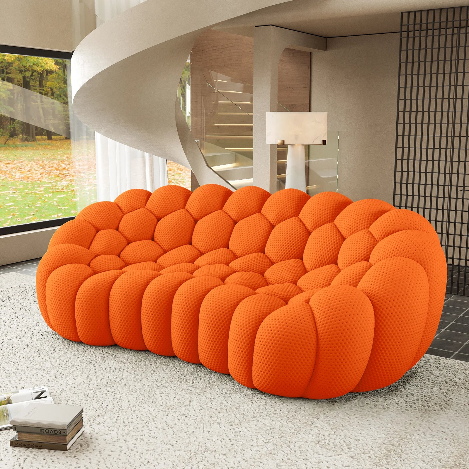 Sofás seccionales Essential de 3 plazas, color naranja, de tela tejida en 3D | 1 pieza, tela tejida en 3D, apto para apartamentos