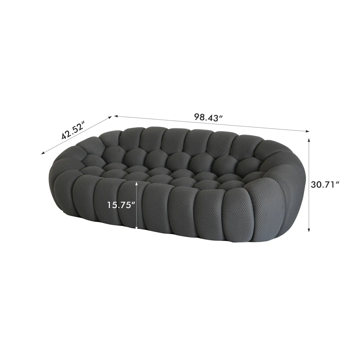 Seccionales de sofá Essential de 3 plazas en tela tejida 3D gris | 1 pieza, tela tejida 3D, diseño compacto