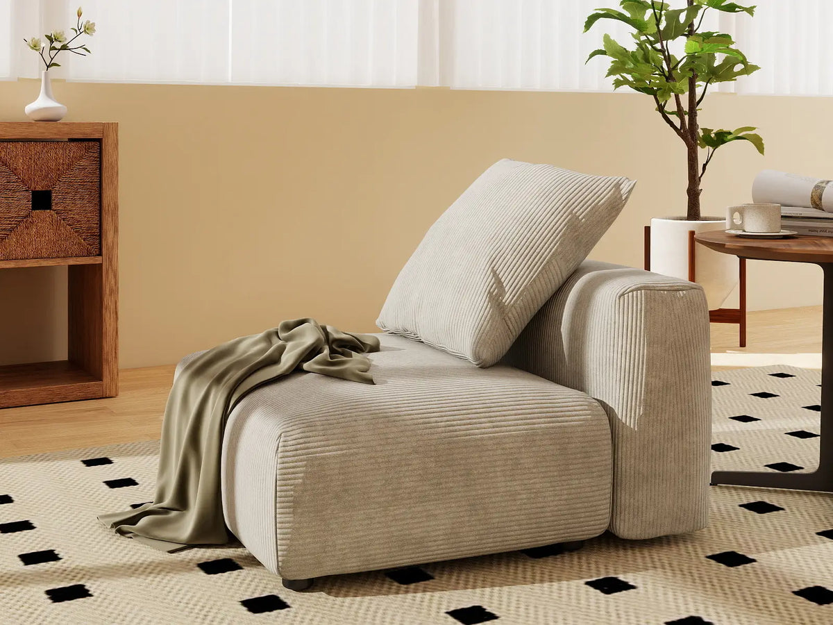 Sofá individual Matrix de 1 plaza, color beige, lavable | 1 pieza, tejido de pana, diseño modular