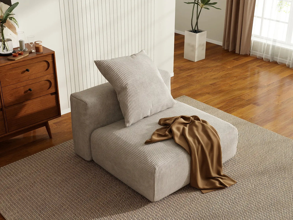 Sofá individual Matrix de 1 plaza, color beige, lavable | 1 pieza, tejido de pana, diseño modular