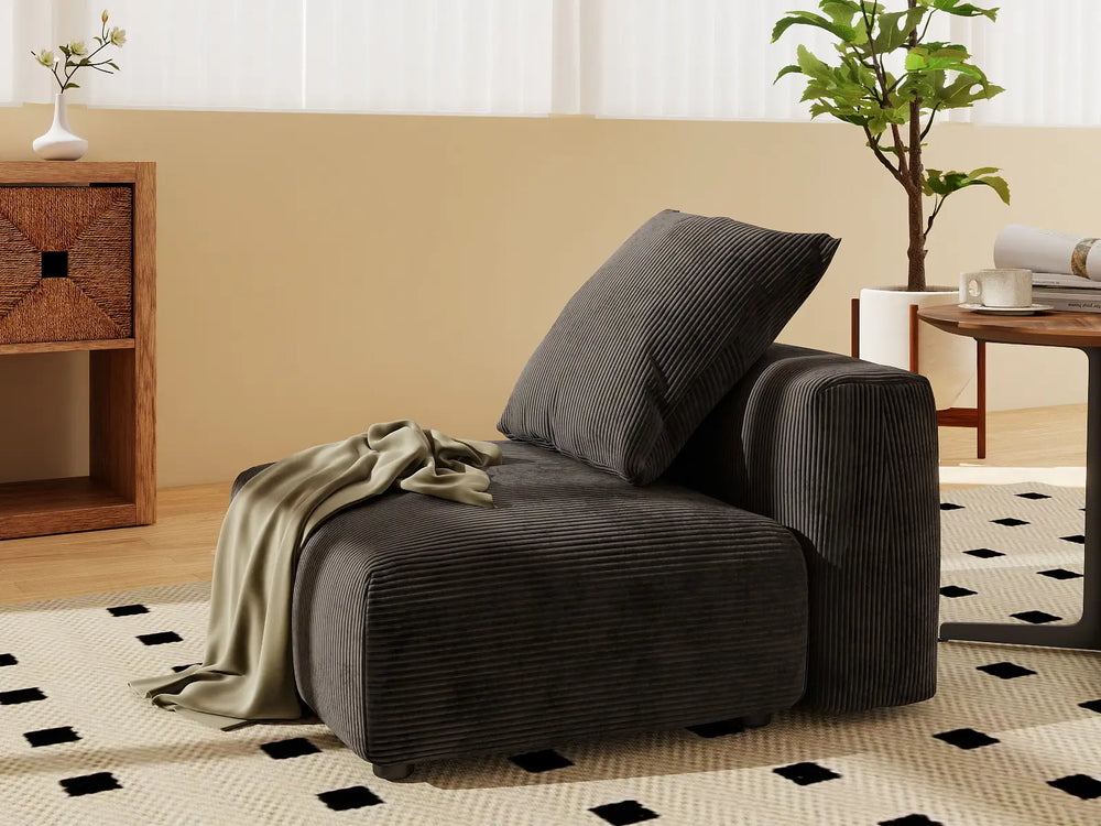 1 Piece Black Corduroy Armless Single Sofa 1 Seater
