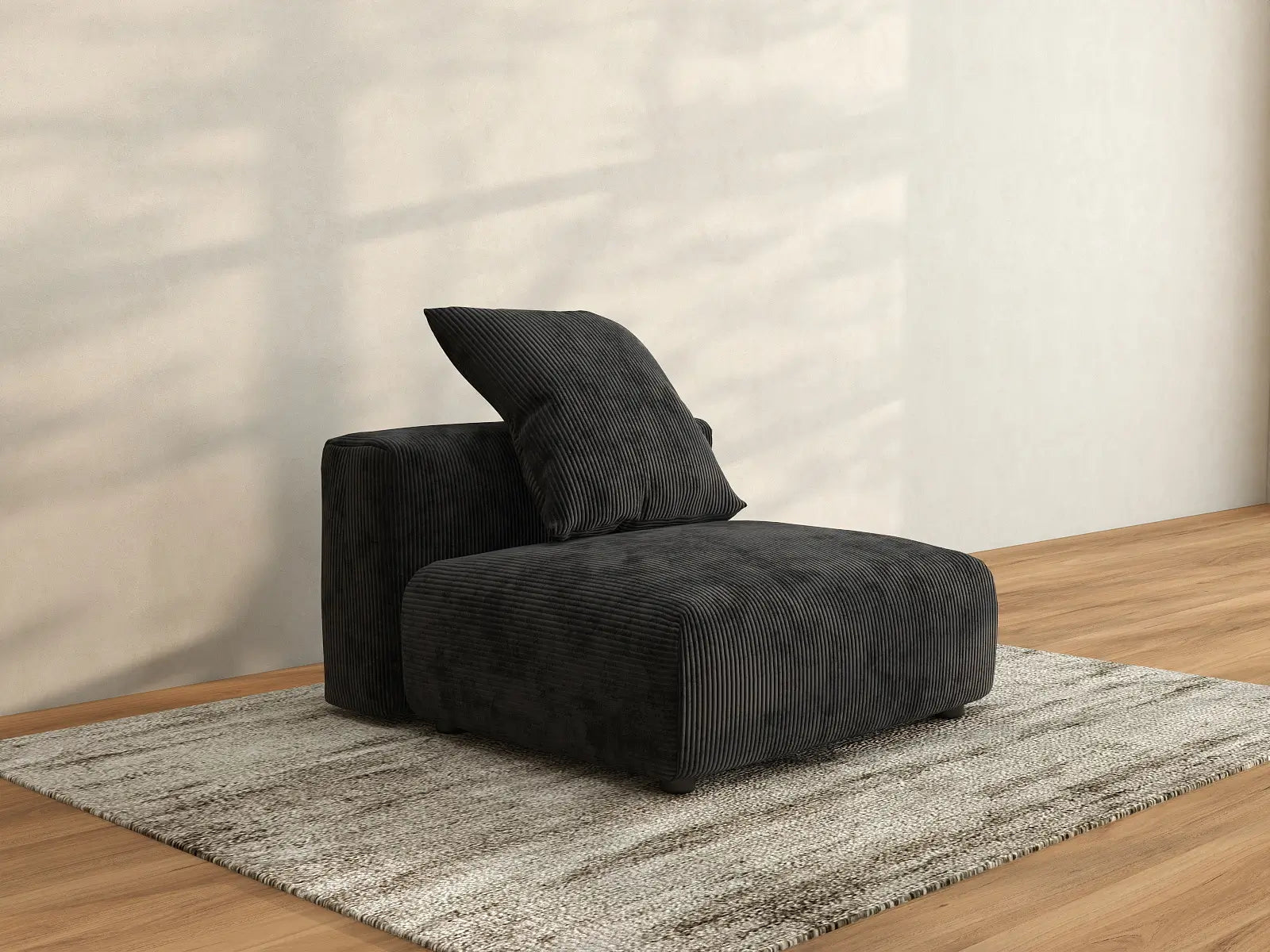 1 Piece Black Corduroy Armless Single Sofa 1 Seater