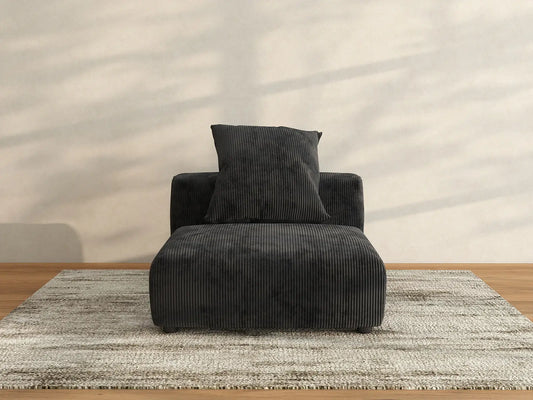 1 Piece Black Corduroy Armless Single Sofa 1 Seater