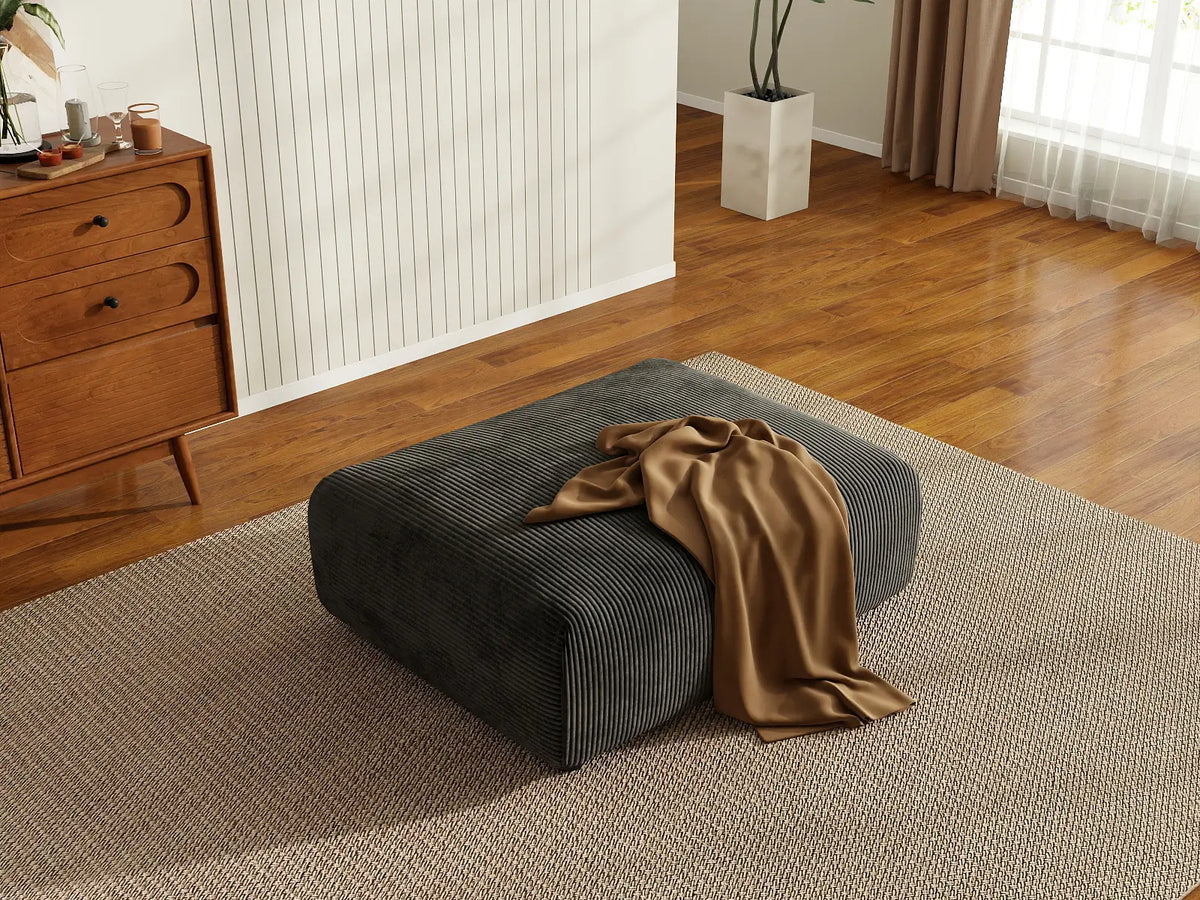 Matrix Black Washable Ottoman | 1-Piece, Corduroy Fabric, Modular Design