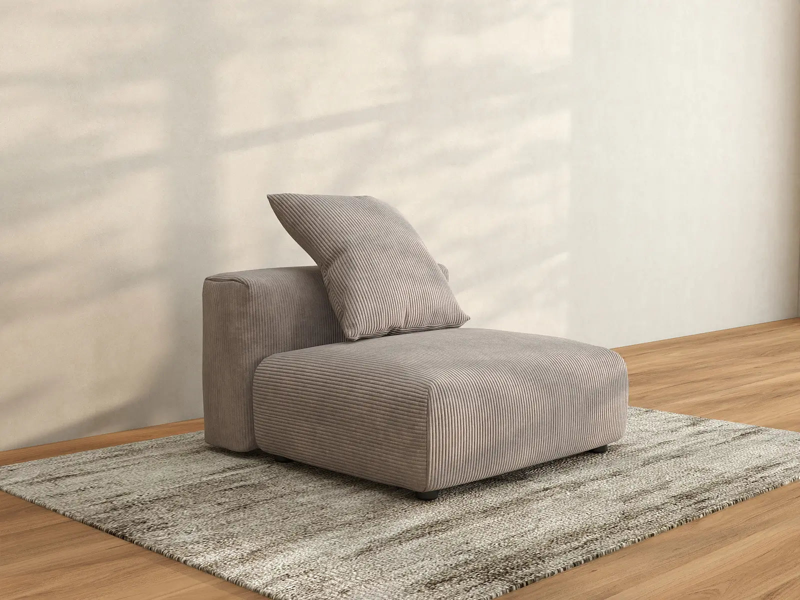 1 Piece Brown Corduroy Armless Single Sofa 1 Seater