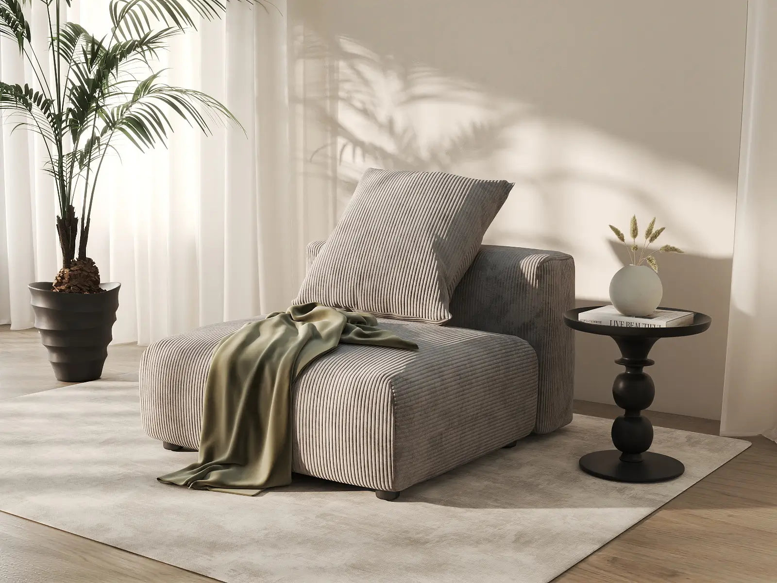 1 Piece Brown Corduroy Armless Single Sofa 1 Seater