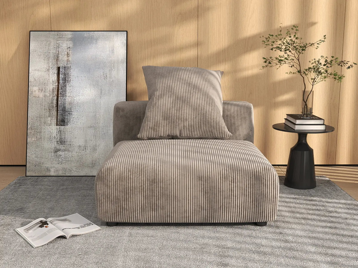 1 Piece Brown Corduroy Armless Single Sofa 1 Seater